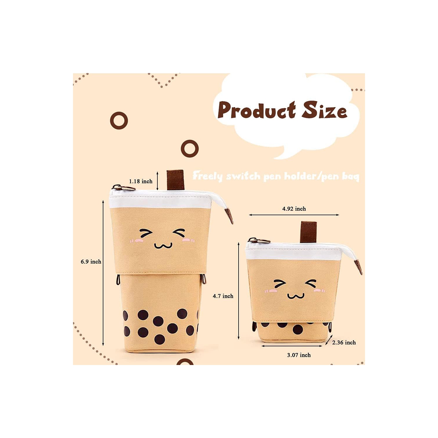 Boba Cute Standing Pencil Case for Kids, Pop Up Pencil Box Makeup Pouch, Stand UP Christmas Gift kids Pen Holder