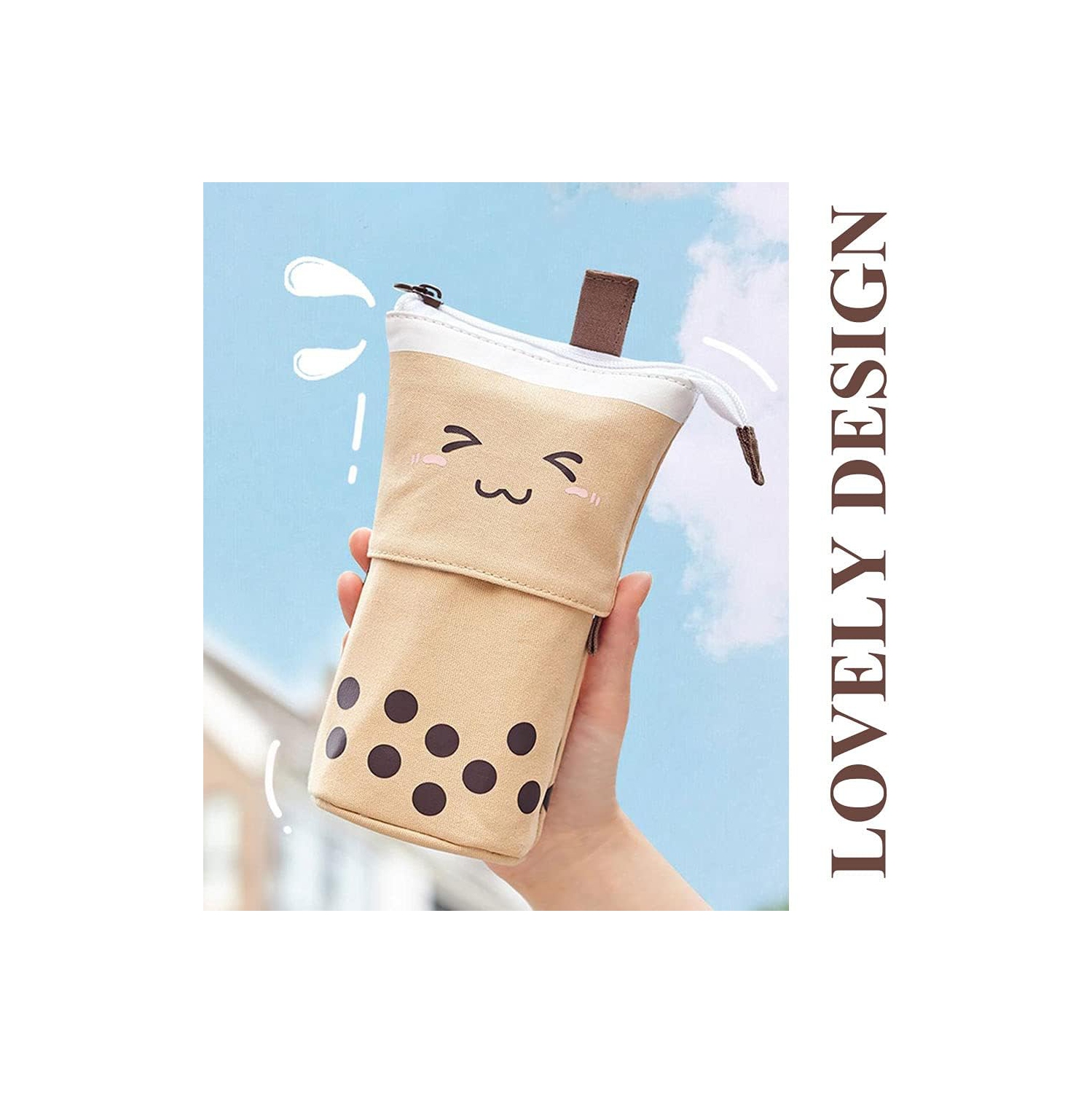 Boba Cute Standing Pencil Case for Kids, Pop Up Pencil Box Makeup Pouch, Stand UP Christmas Gift kids Pen Holder