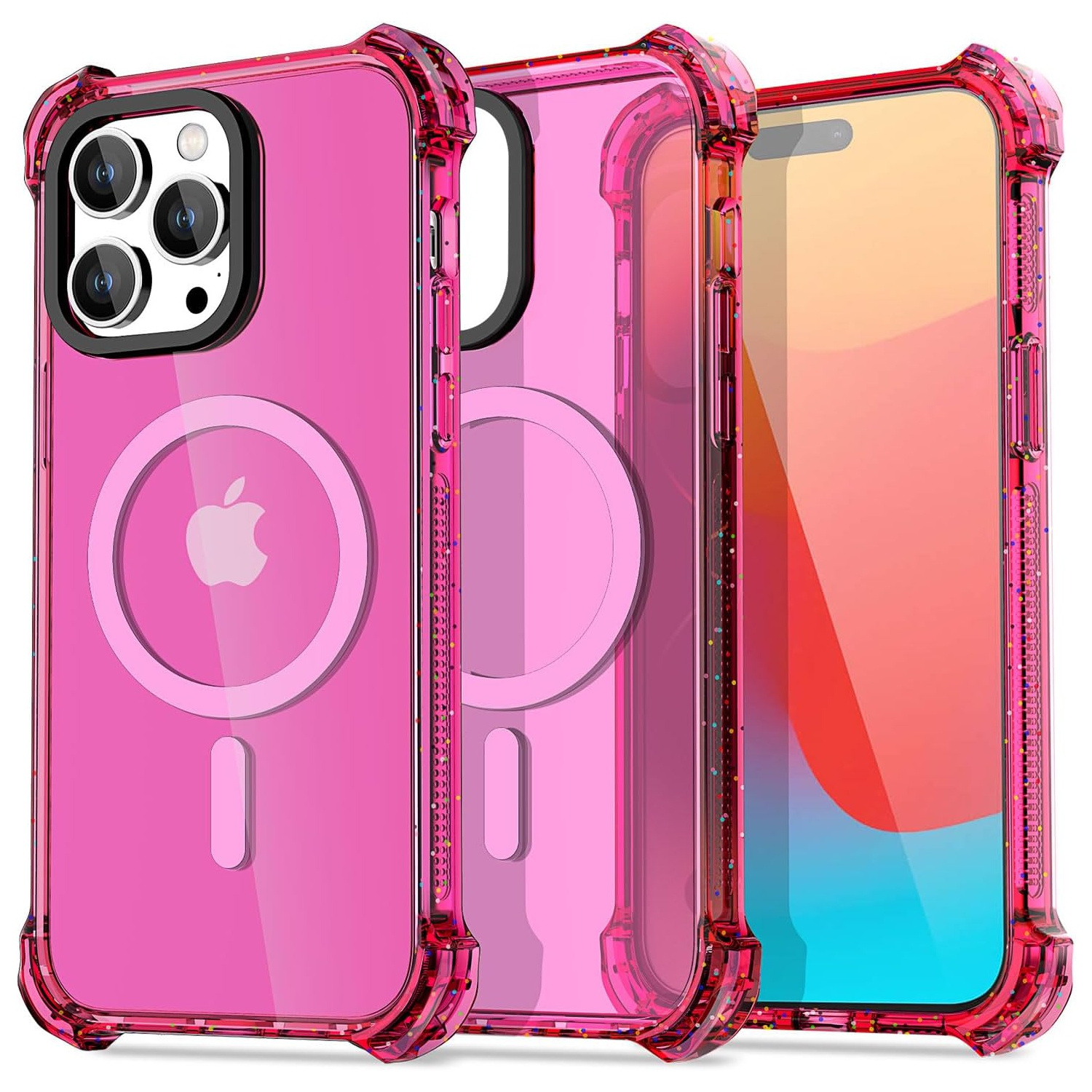 Bounce Case Compatible with iPhone 15 Pro Max Neon Hot Pink Compatible with Mag Safe, Impact Clear Shockproof