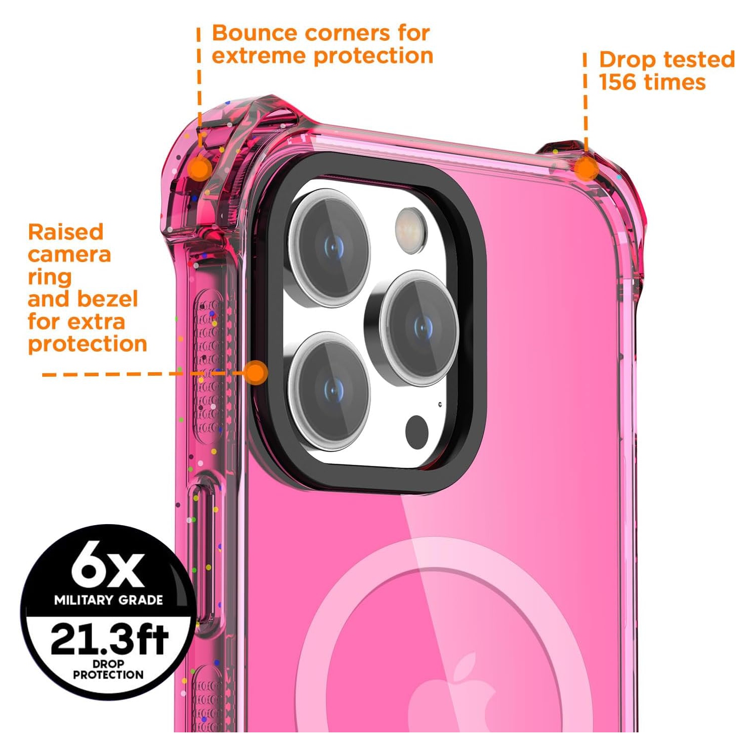 Bounce Case Compatible with iPhone 15 Pro Max Neon Hot Pink Compatible with Mag Safe, Impact Clear Shockproof