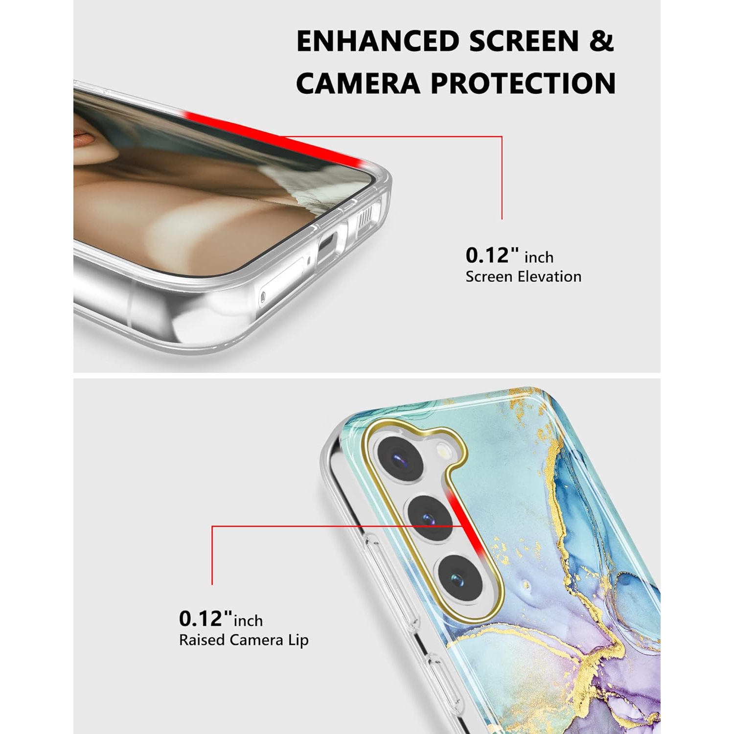 Étui mince antichoc en TPUR doré scintillant marbré pour Galaxy S23 plus. Étui souple en silicone et silicone