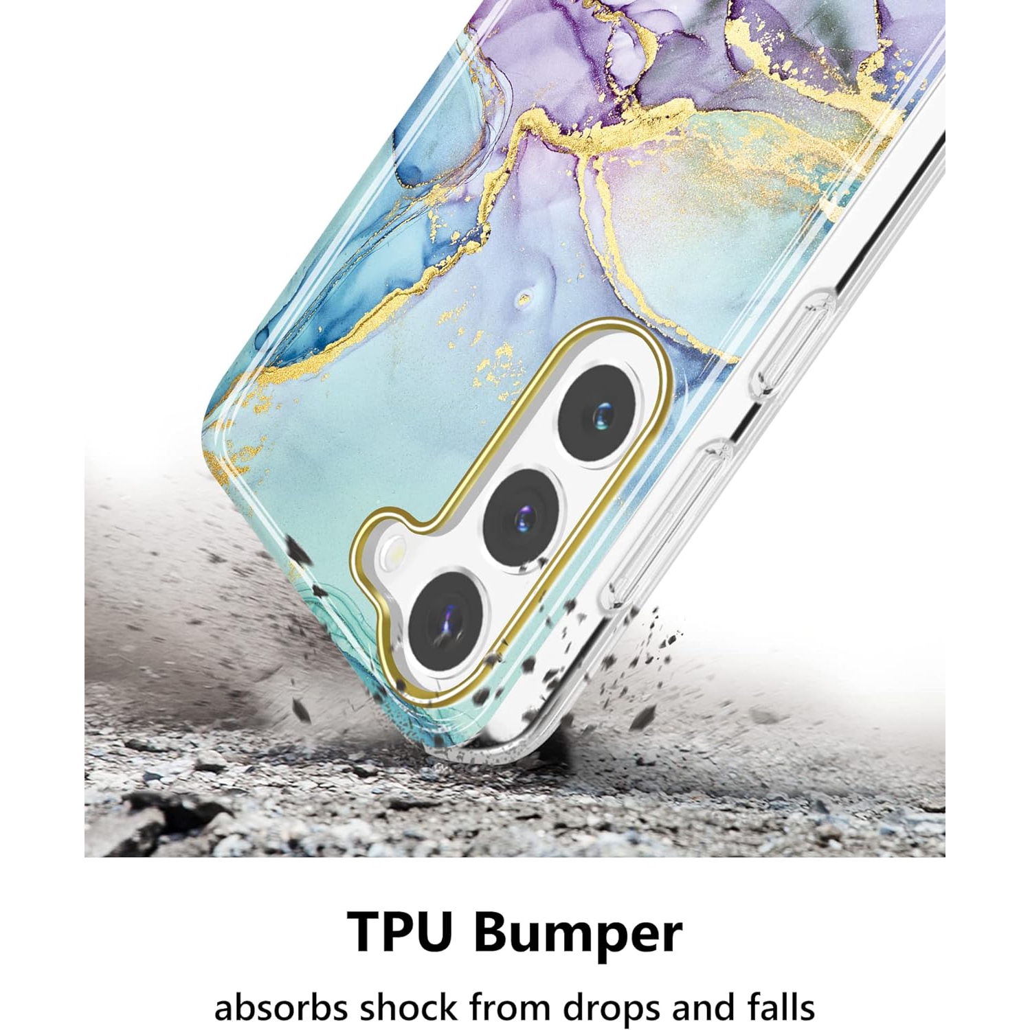 Étui mince antichoc en TPUR doré scintillant marbré pour Galaxy S23 plus. Étui souple en silicone et silicone