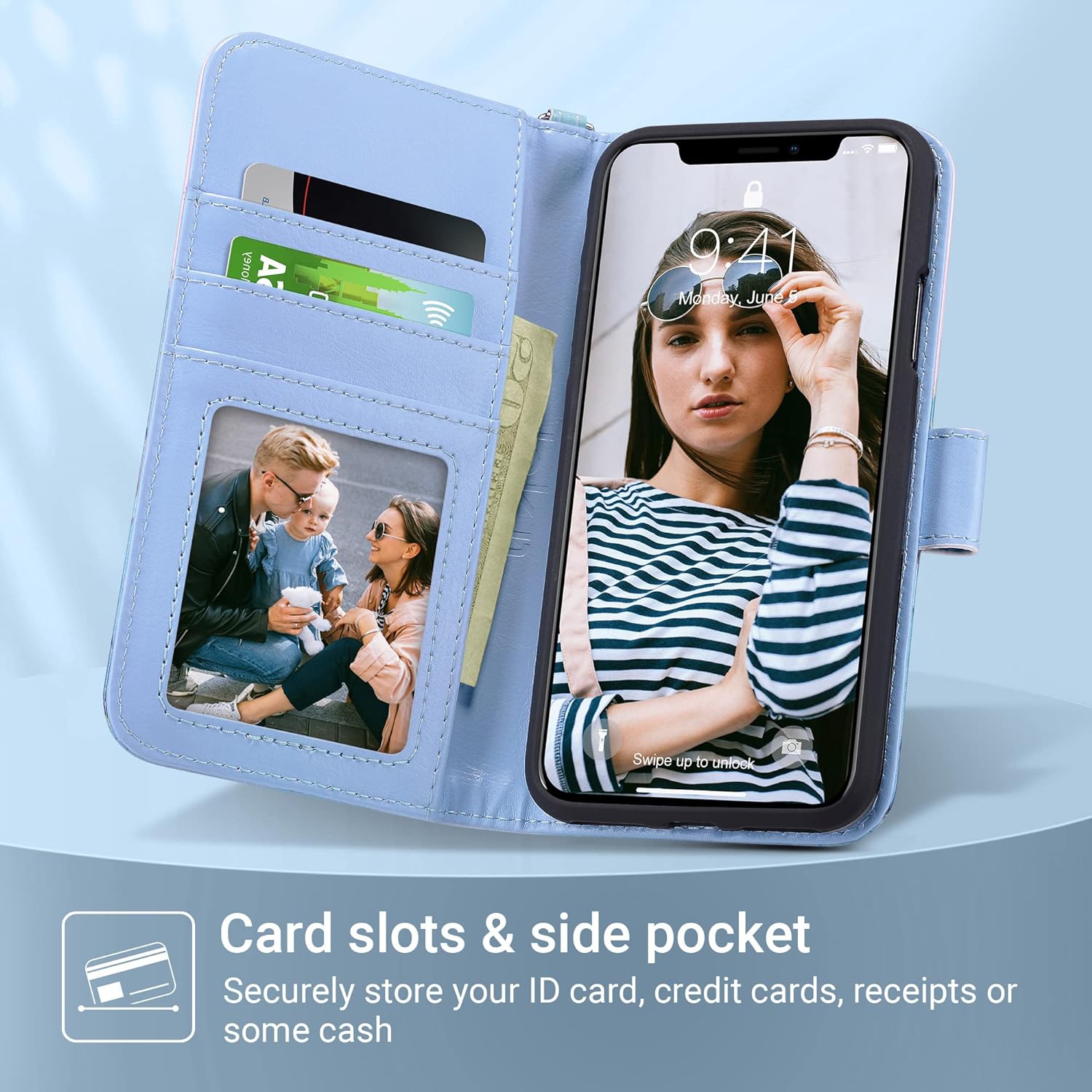 Compatible avec l'étui-portefeuille pour femmes X/XS de iPhone, l'étui en cuir de polyuréthane de qualité supérieure avec porte-carte antichoc