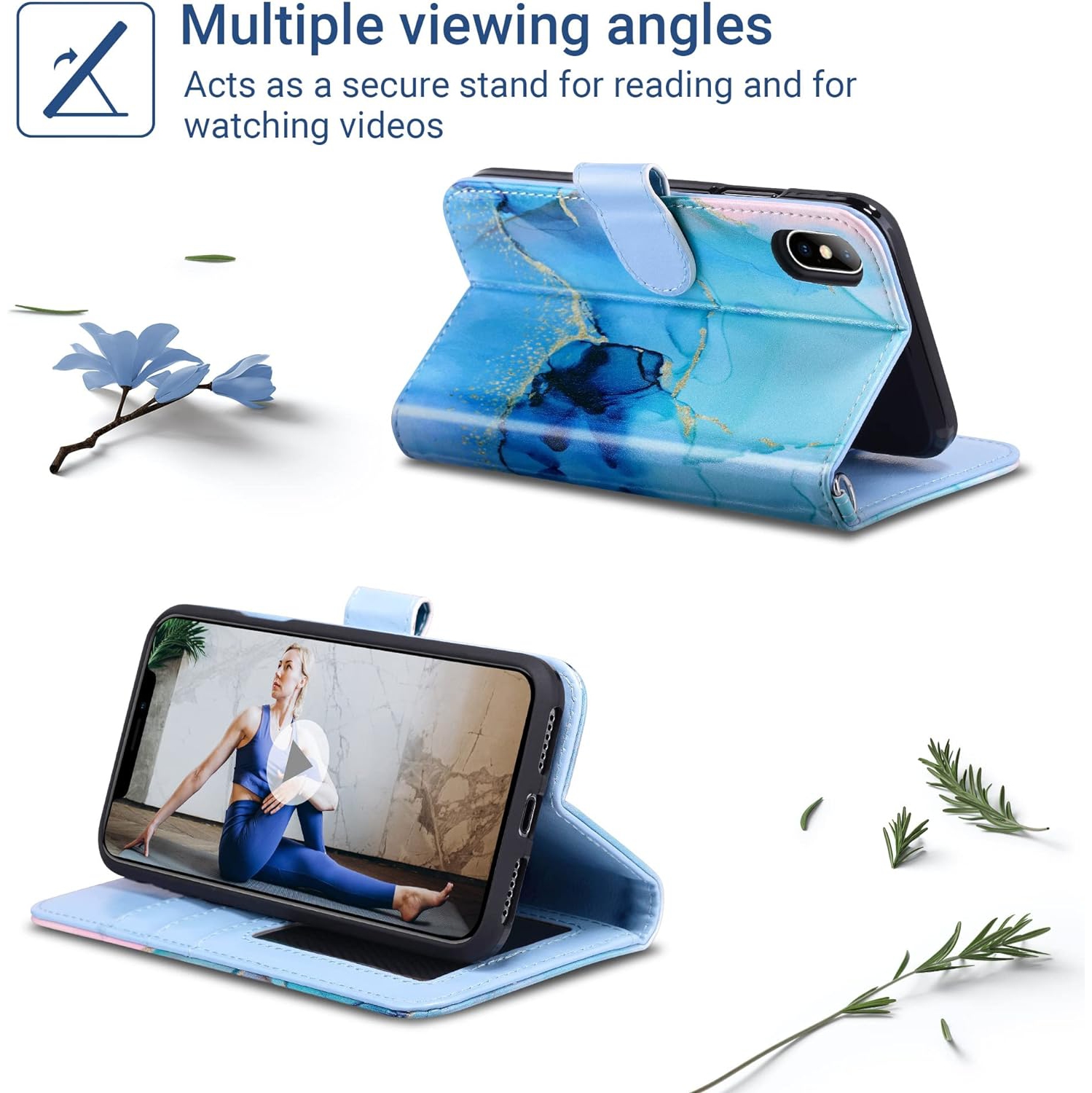 Compatible avec l'étui-portefeuille pour femmes X/XS de iPhone, l'étui en cuir de polyuréthane de qualité supérieure avec porte-carte antichoc