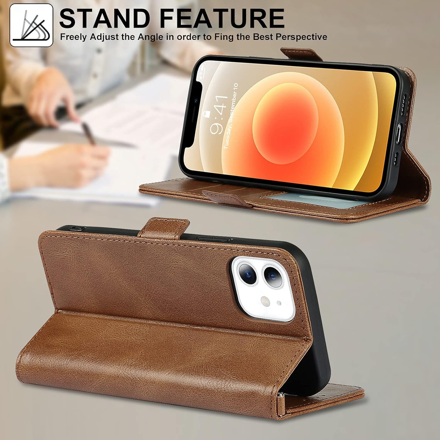 iPhone 12 Mini Wallet Case,[RFID Blocking] Premium Leather Credit Card Holder Magnetic Flip Kickstand Wallet