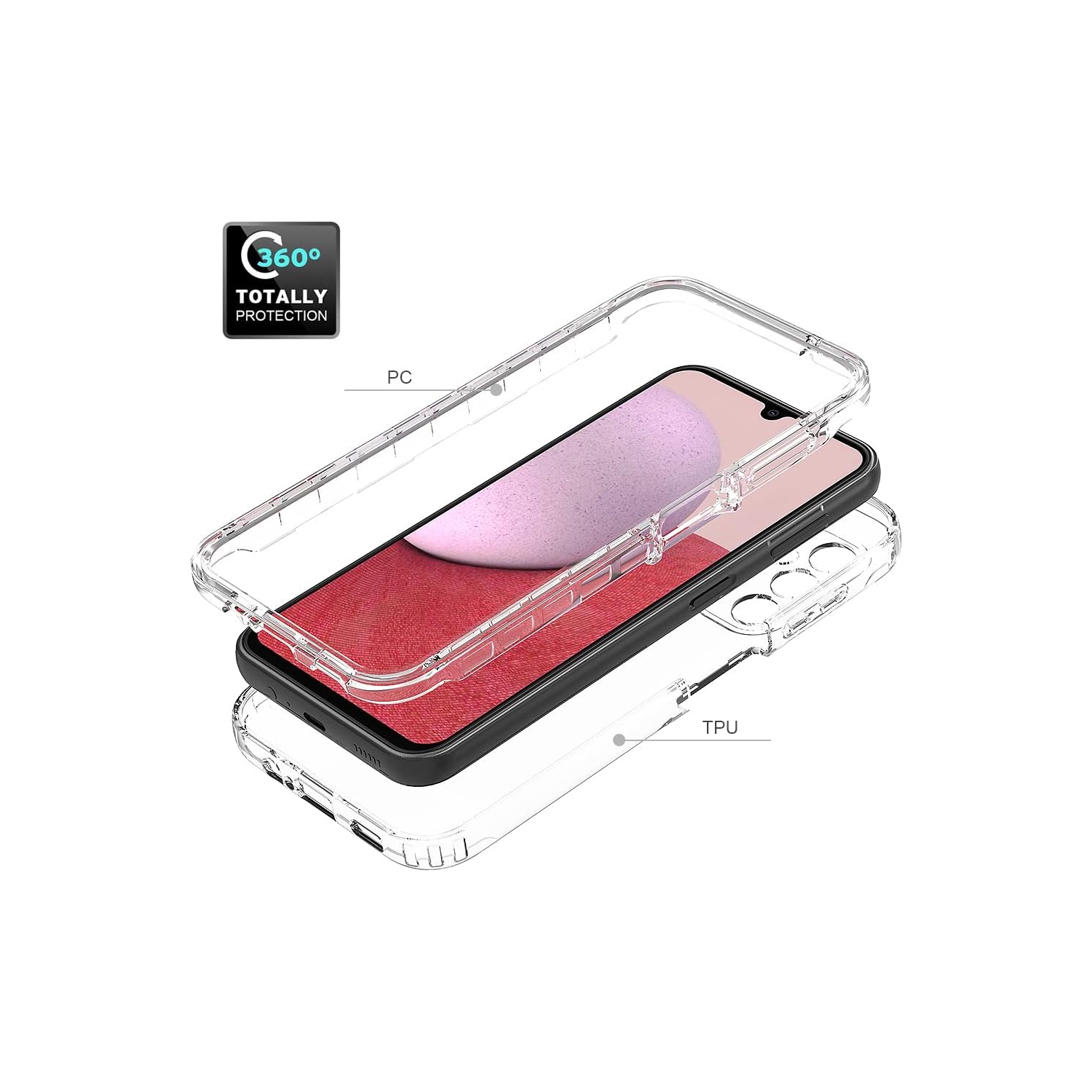 Compatible with Samsung Galaxy A03S Case Clear Crystal Heavy Duty TPU Dual Layer Bumper Shockproof Full-Body