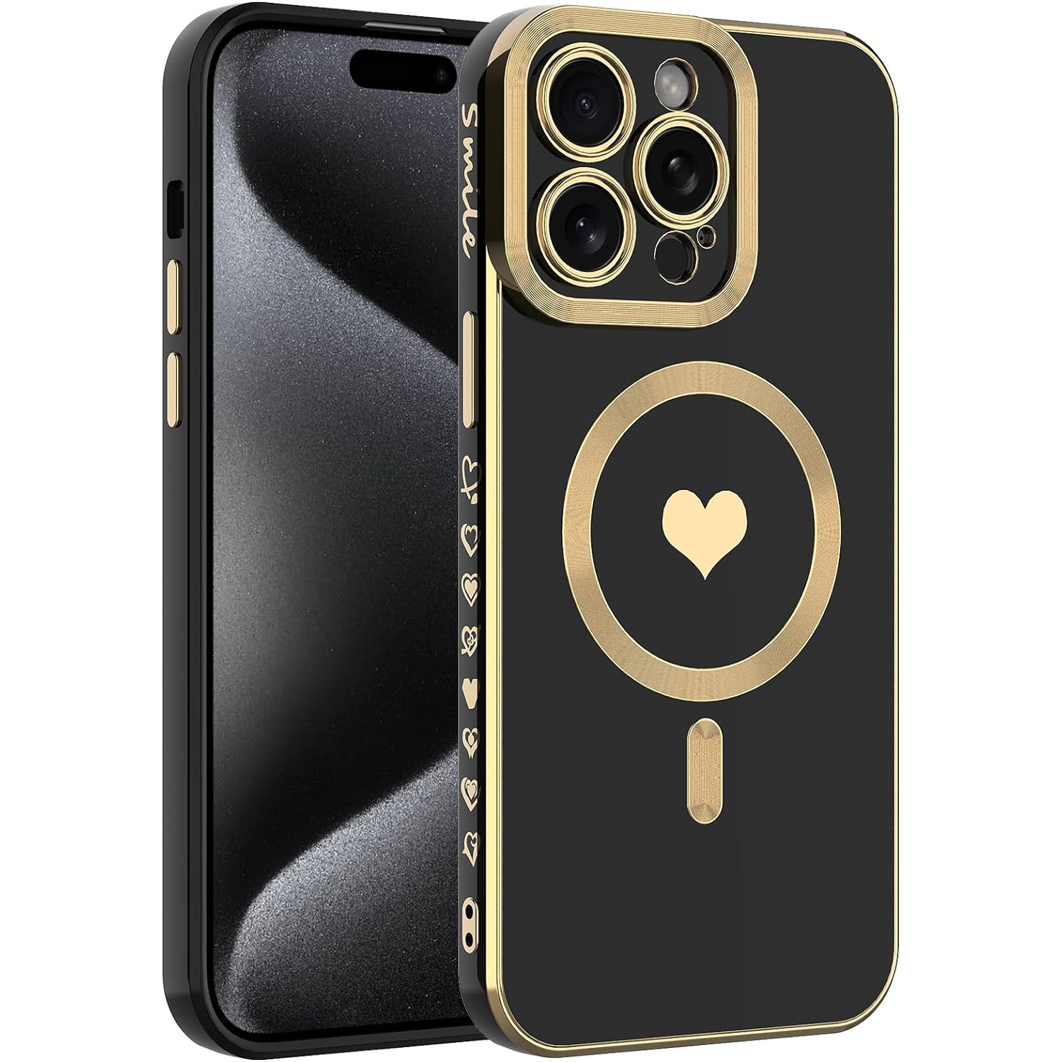Magnetic Case for iPhone 14, Luxury Plating Cute Love Heart Phone Cover Compatible with Magsafe for Women Girls