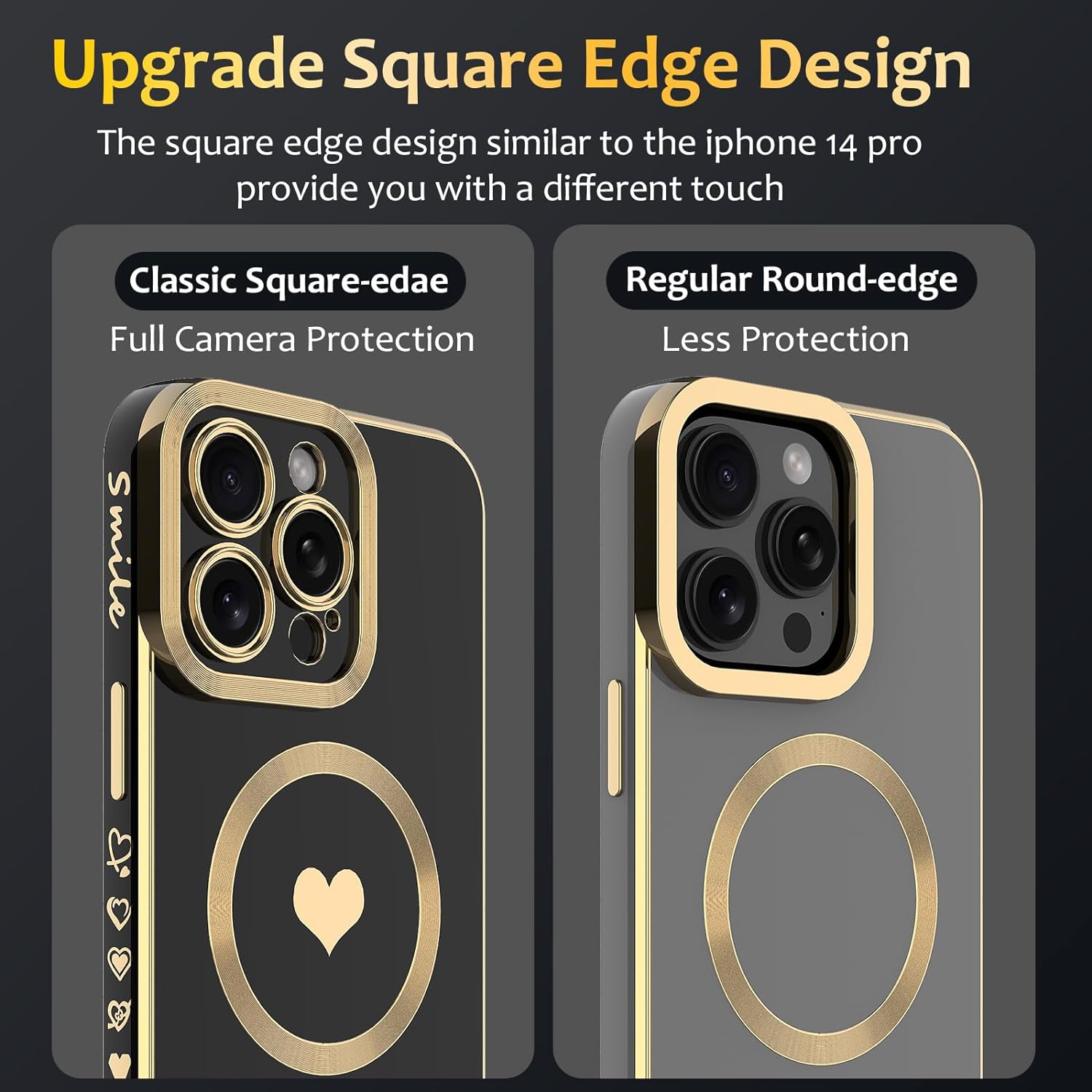 Magnetic Case for iPhone 14, Luxury Plating Cute Love Heart Phone Cover Compatible with Magsafe for Women Girls