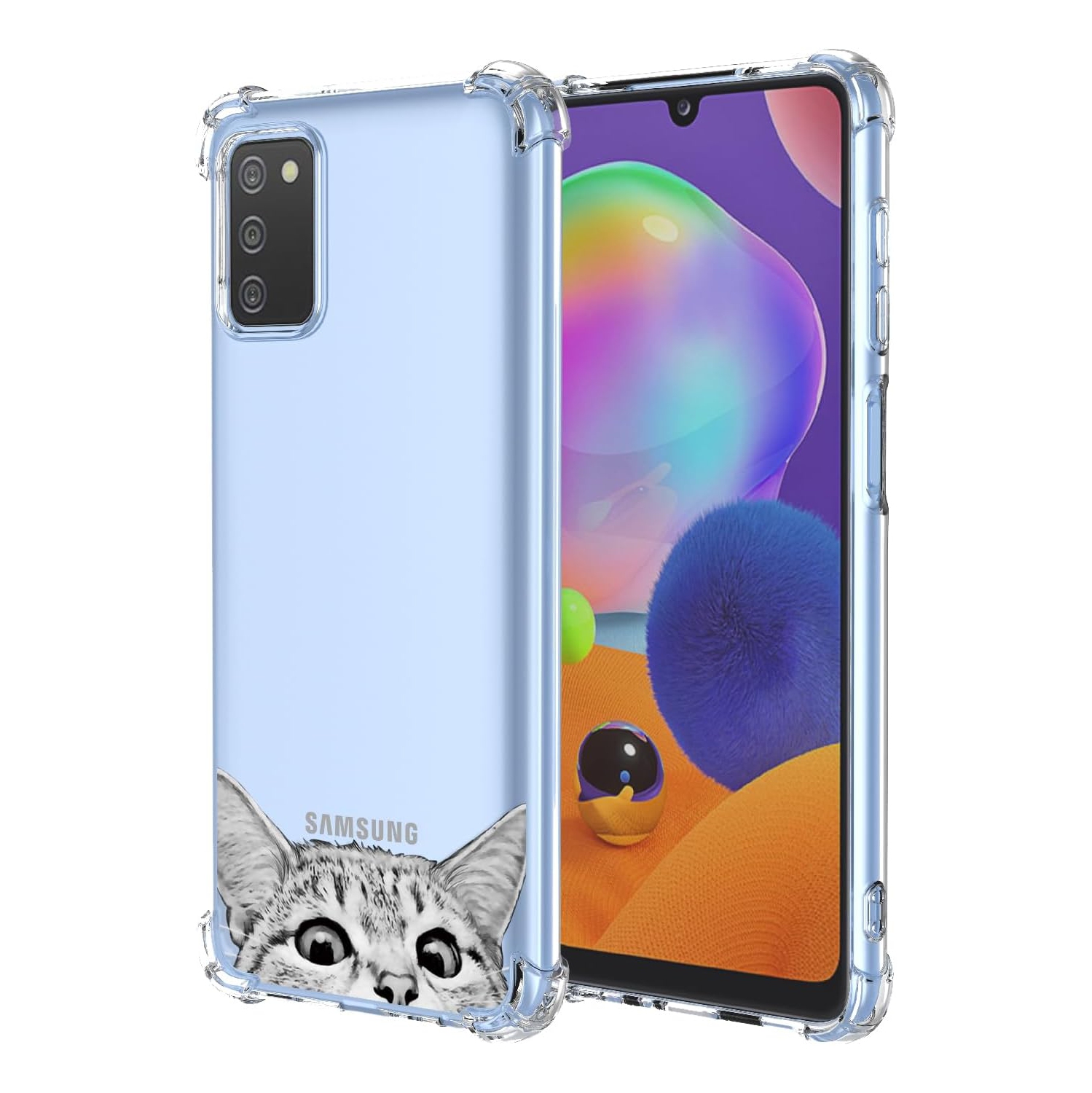 for Galaxy A03S Case Samsung A03S SM-A037U Case Clear Cute Cat Pattern Cartoon Animal Design Soft TPU Cover