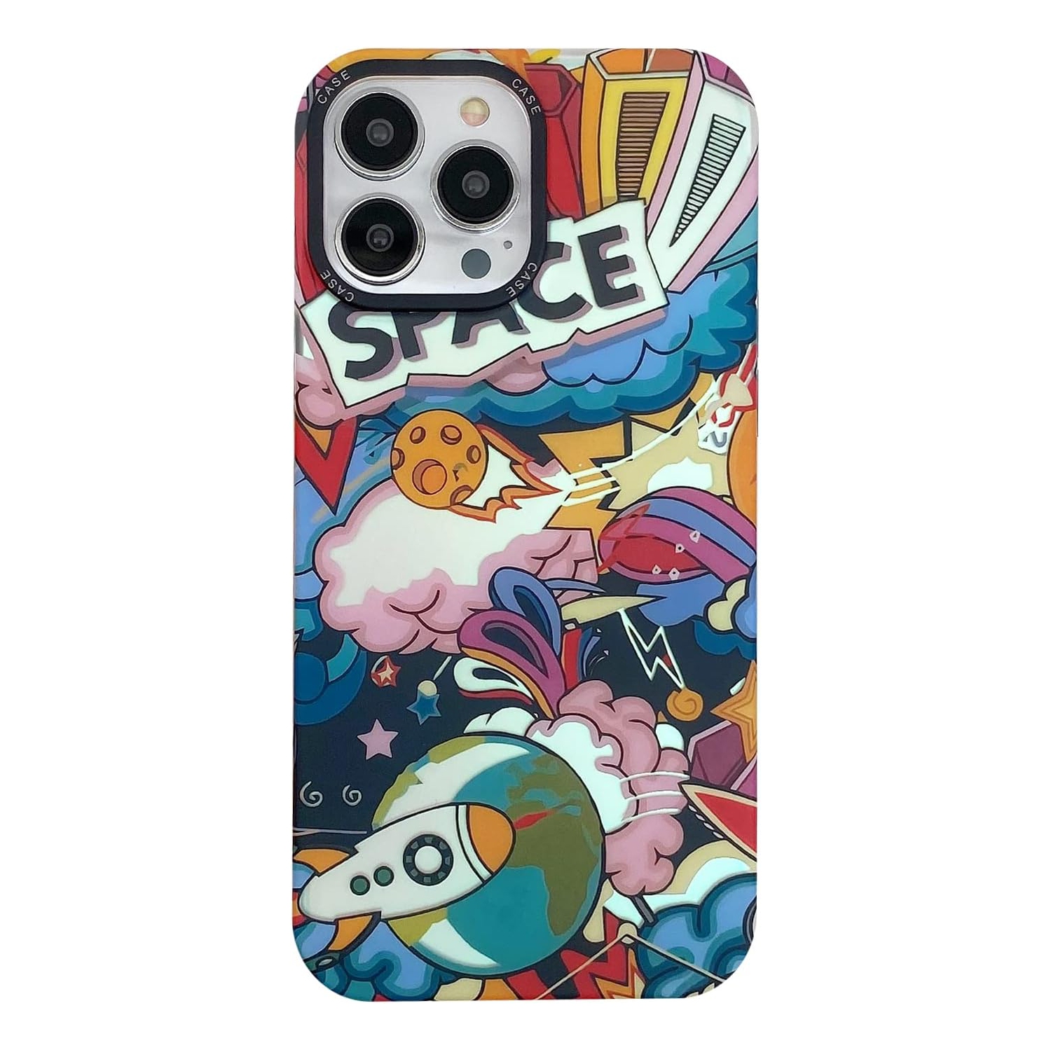 for iPhone 15 Pro Max Cute Case, Cool Cartoon Astronaut Space Moon Rocket Laser Glitter Bling Design