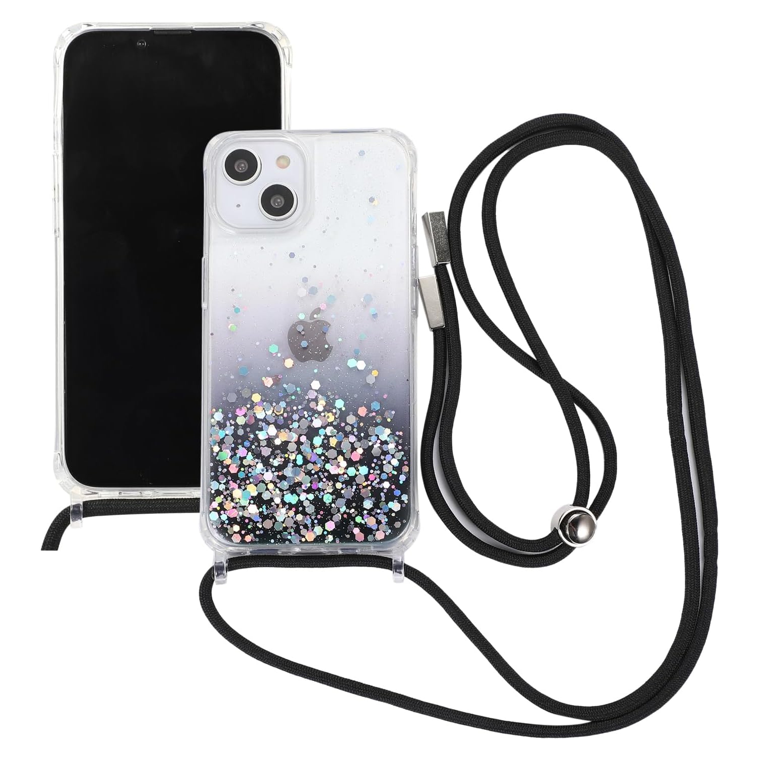 for iPhone 14 Plus Strap Case with Crossbody Lanyard,Clear Glitter Shiny Bling Sparkle Shockproof Cover