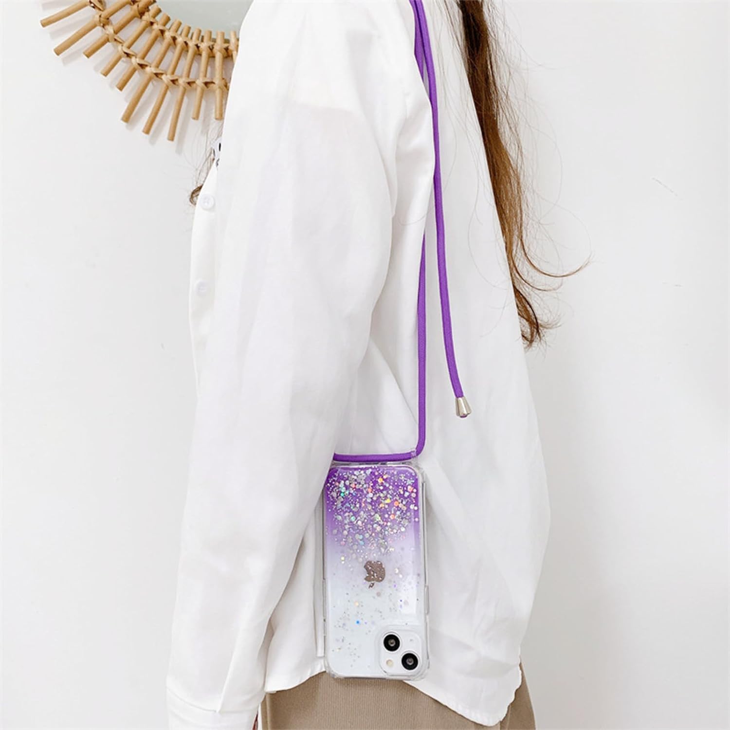 for iPhone 14 Plus Strap Case with Crossbody Lanyard,Clear Glitter Shiny Bling Sparkle Shockproof Cover