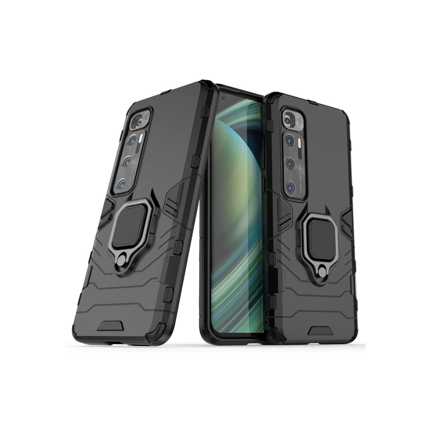 Compatible with Xiaomi Mi 10 Ultra Case, Metal Ring Grip Kickstand Shockproof Hard Bumper (Works with Magnetic Car