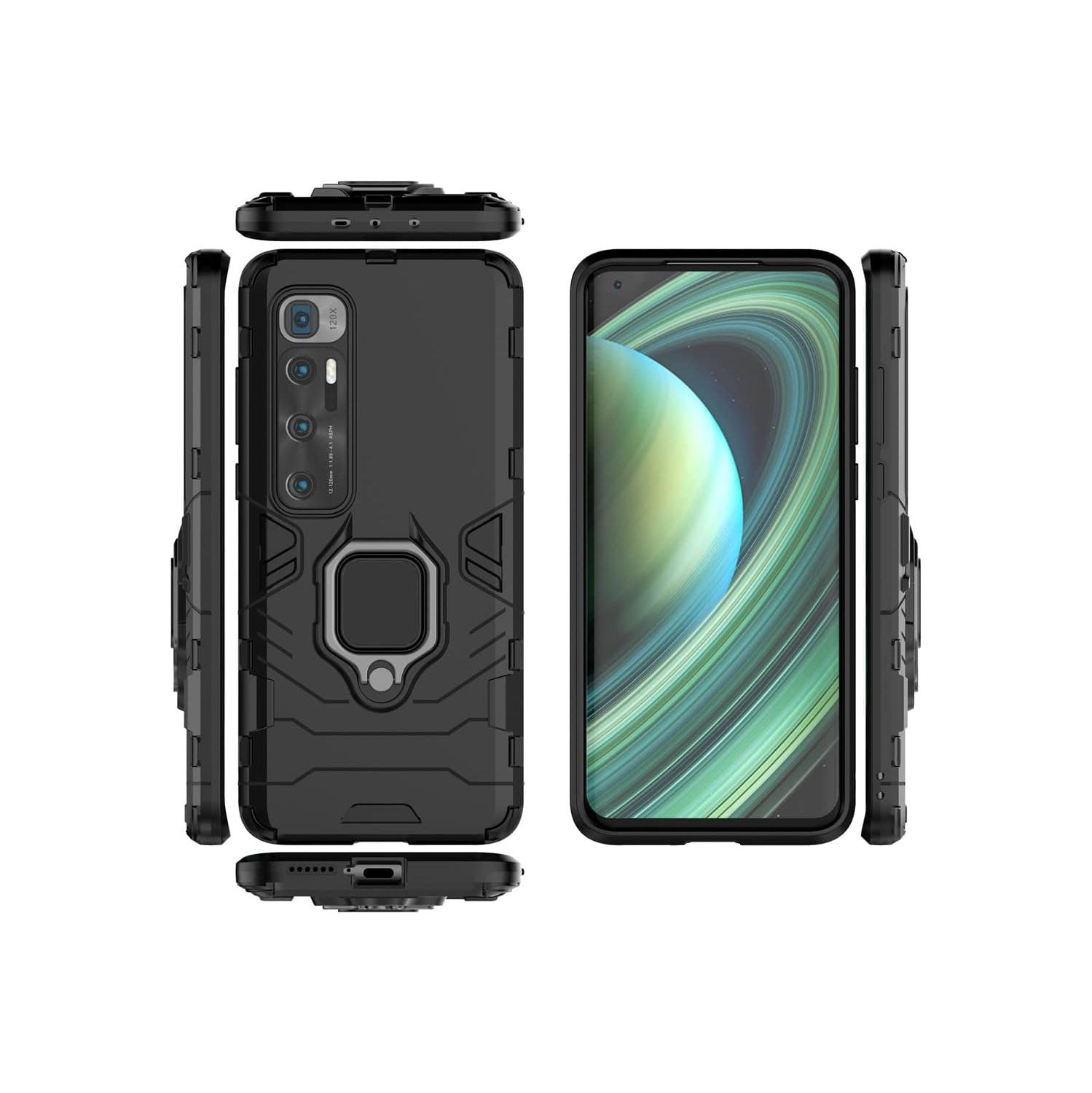 Compatible with Xiaomi Mi 10 Ultra Case, Metal Ring Grip Kickstand Shockproof Hard Bumper (Works with Magnetic Car