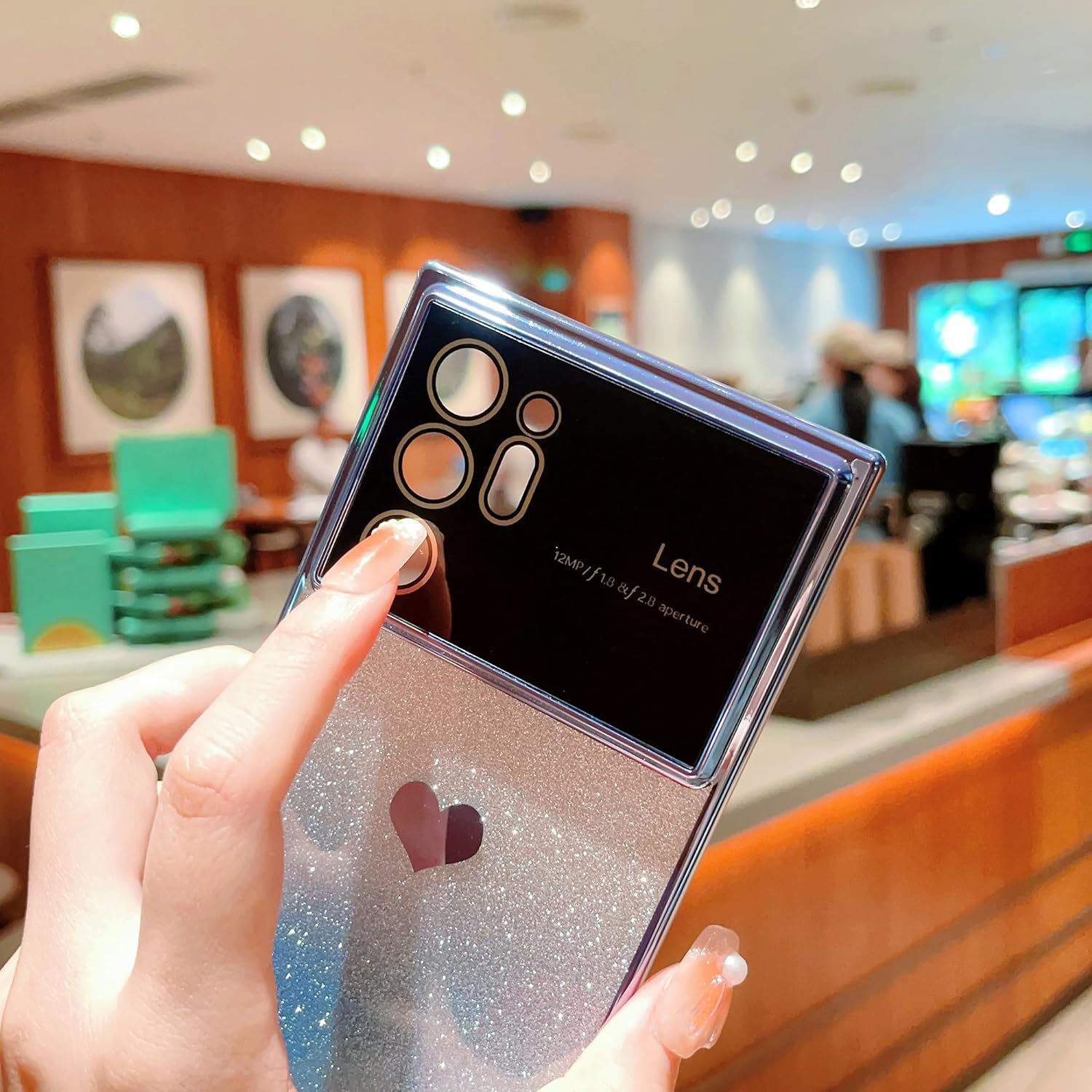 Gradient Glitter Heart pour Samsung Galaxy Note 20 Ultra 5&nbsp;g étui pour téléphone [Full Camera Lens Protector], luxe