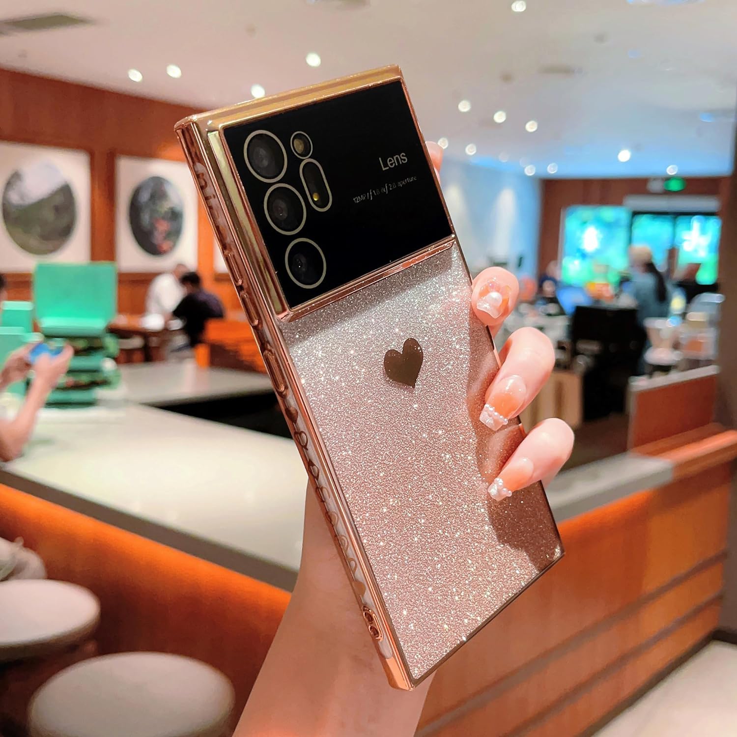 Gradient Glitter Heart pour Samsung Galaxy Note 20 Ultra 5&nbsp;g étui pour téléphone [Full Camera Lens Protector], luxe