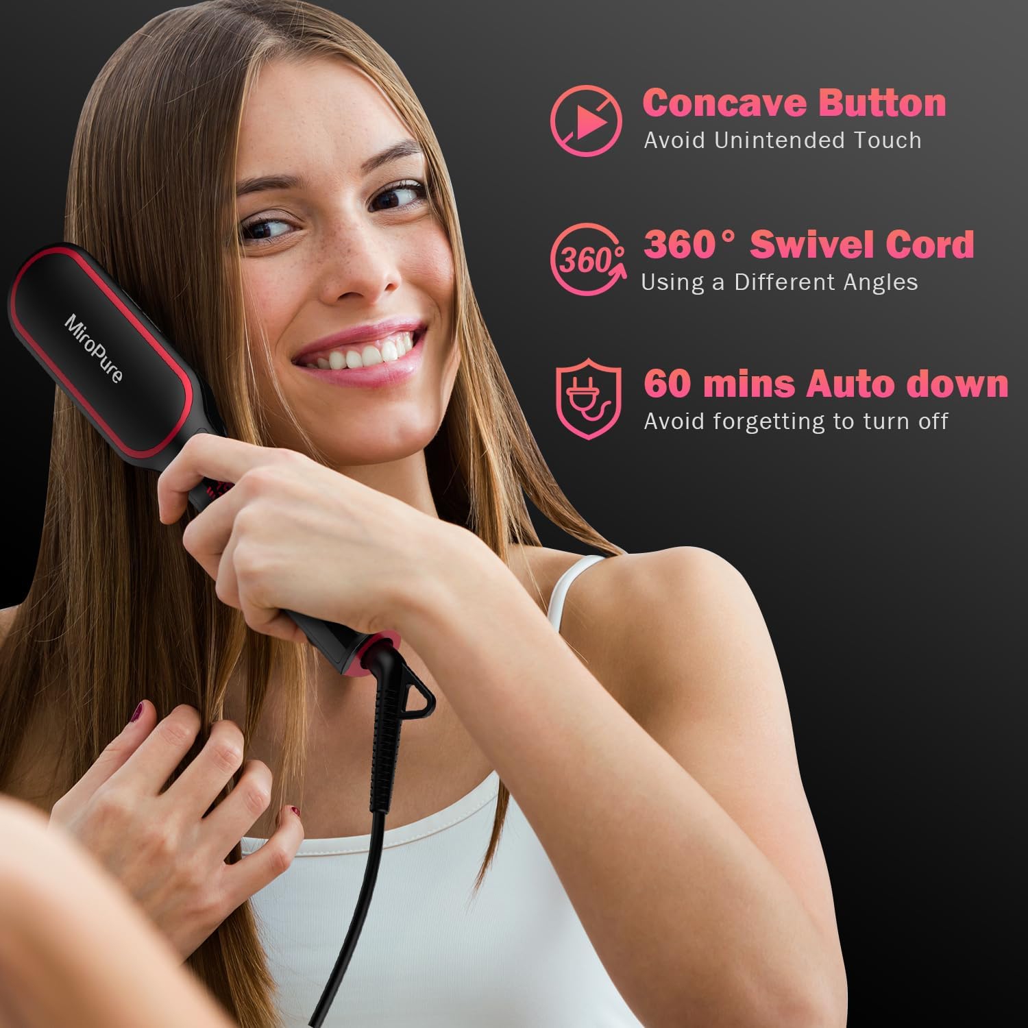 MiroPure Hair Comb Straightening Brush with 13 Temp Settings 30s Fast Heating & Negative Ions