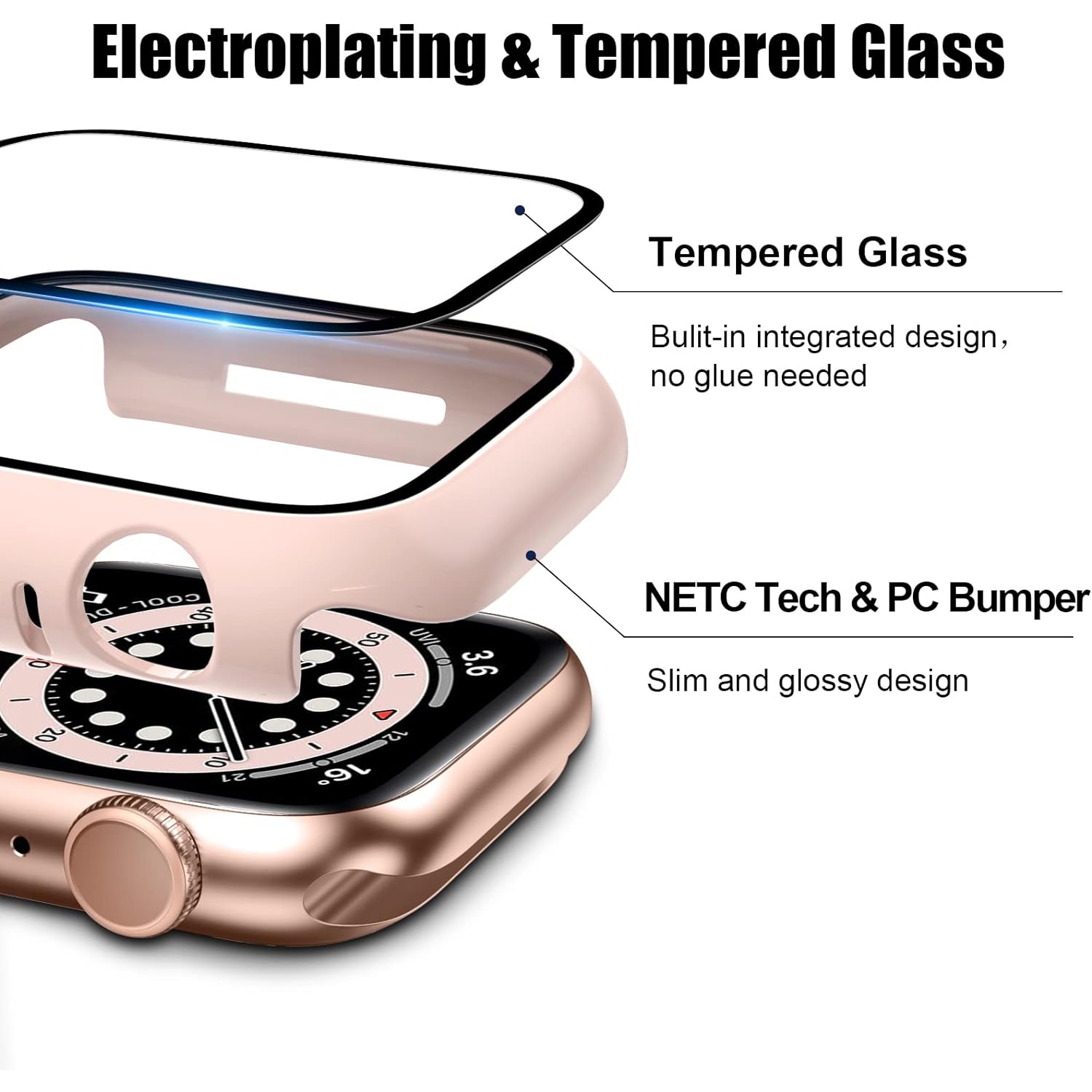 Ensemble de 2 étuis avec protecteur d'écran en verre trempé pour Apple Watch Series 6/5/4/se 40&nbsp;mm, contour protecteur mince plein