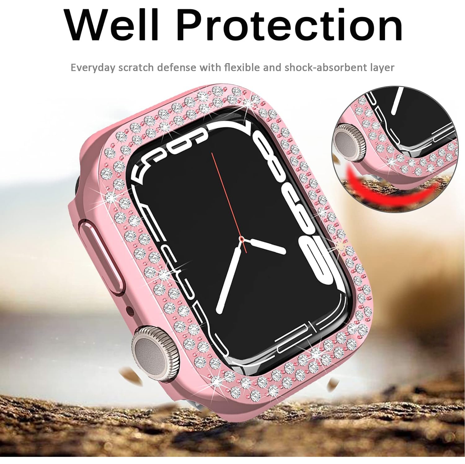 Compatible avec l'étui pour Apple Watch Series 3 2 1 42&nbsp;mm, le pare-chocs protecteur rigide en cristal Bling Diamond anti-rayures PC