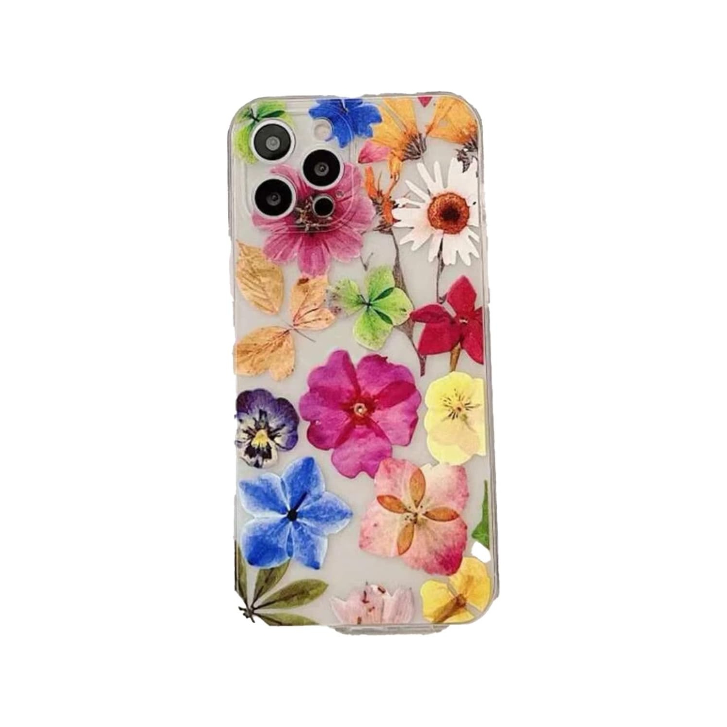Multicolor Flower Pattern Clear iPhone 13 case