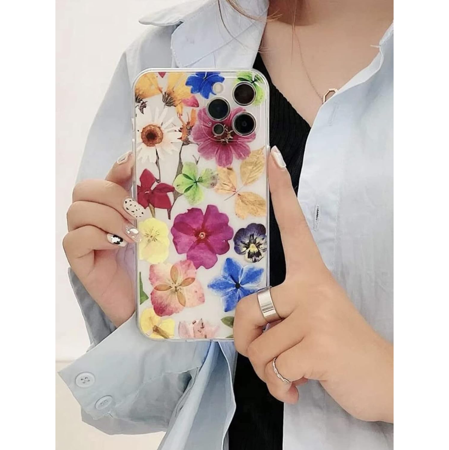 Multicolor Flower Pattern Clear iPhone 13 case