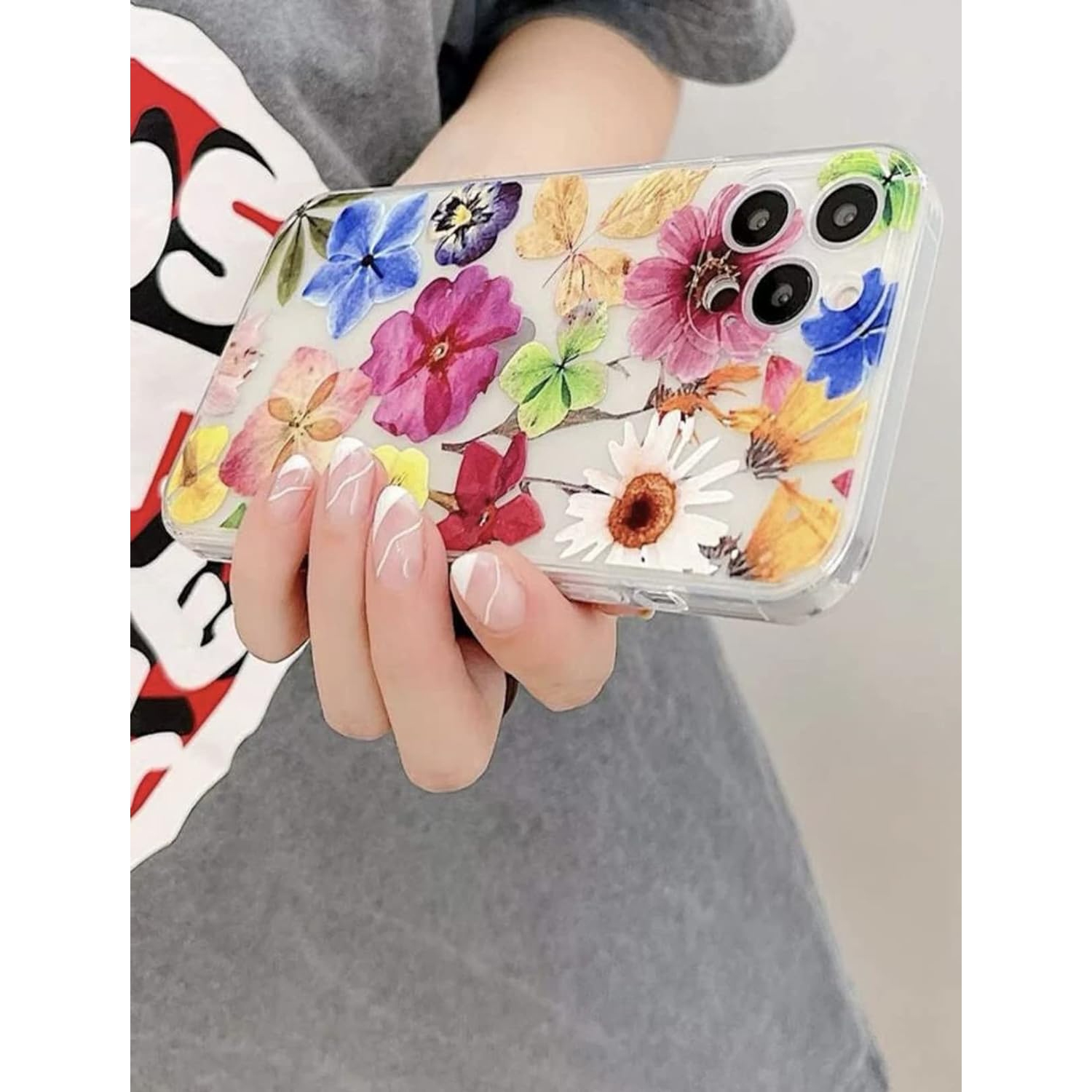 Multicolor Flower Pattern Clear iPhone 13 case
