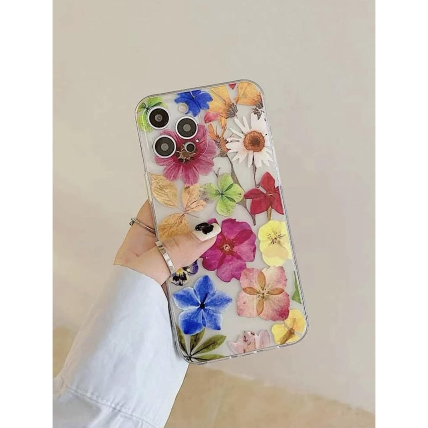Multicolor Flower Pattern Clear iPhone 13 case