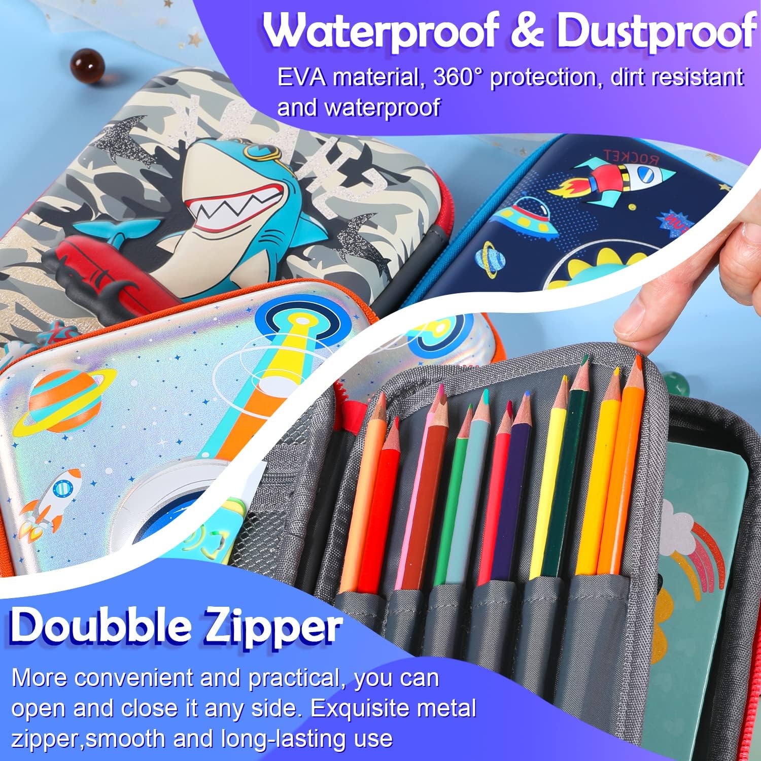 Brave Shark – Étui à crayons avec plusieurs compartiments pour enfants, pochette en EVA pour stylo grande capacité