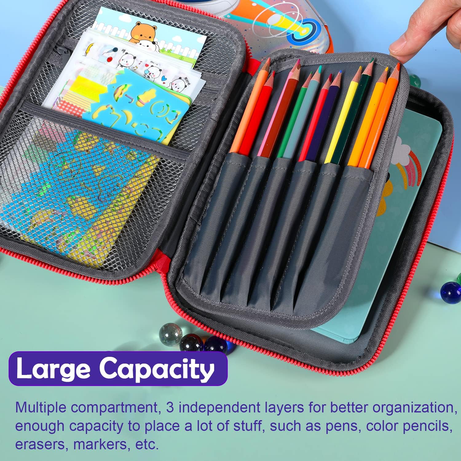 Brave Shark – Étui à crayons avec plusieurs compartiments pour enfants, pochette en EVA pour stylo grande capacité