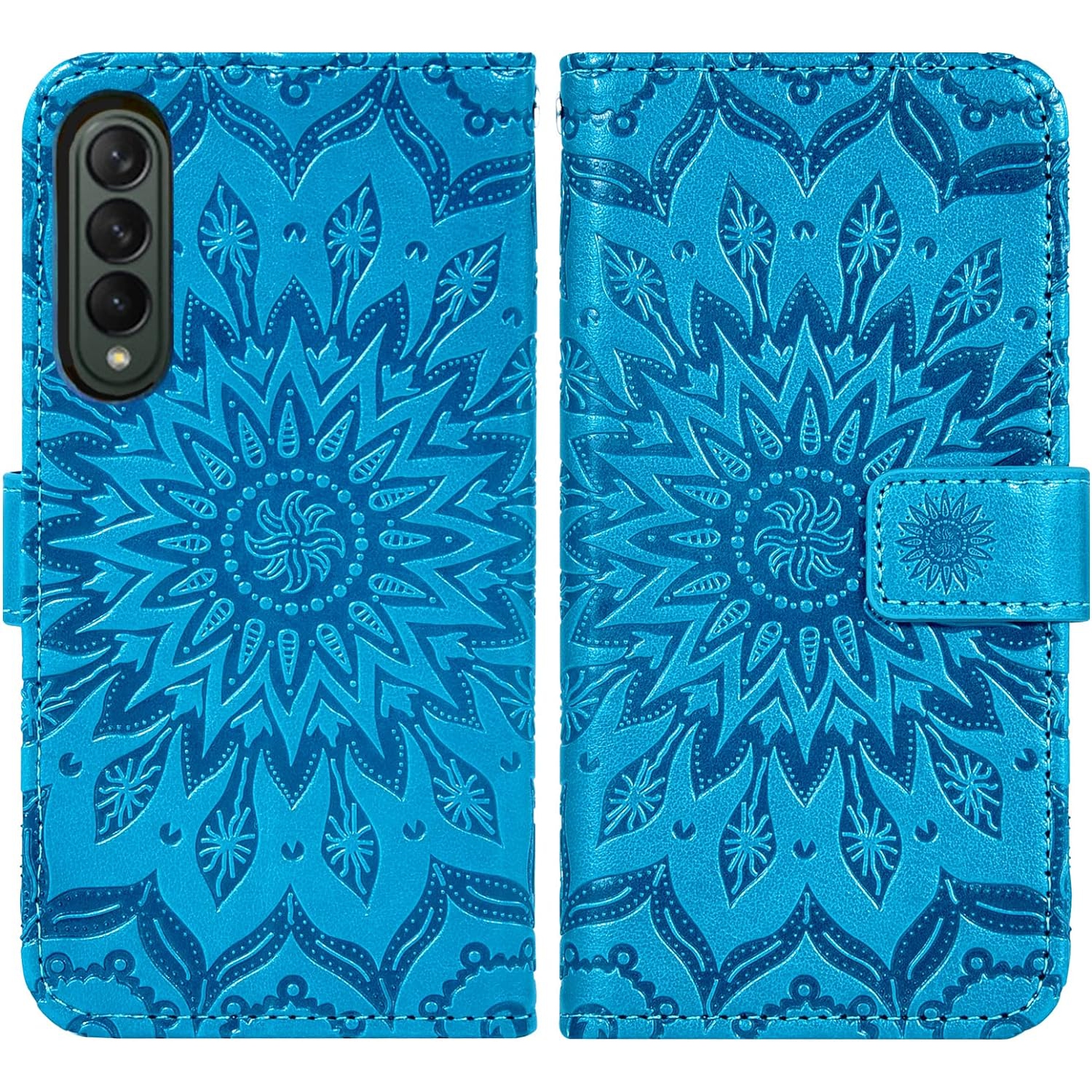 Étui de téléphone pour Galaxy Z Fold 3 5G 2021 de Samsung et porte-cartes mince en cuir de tournesol