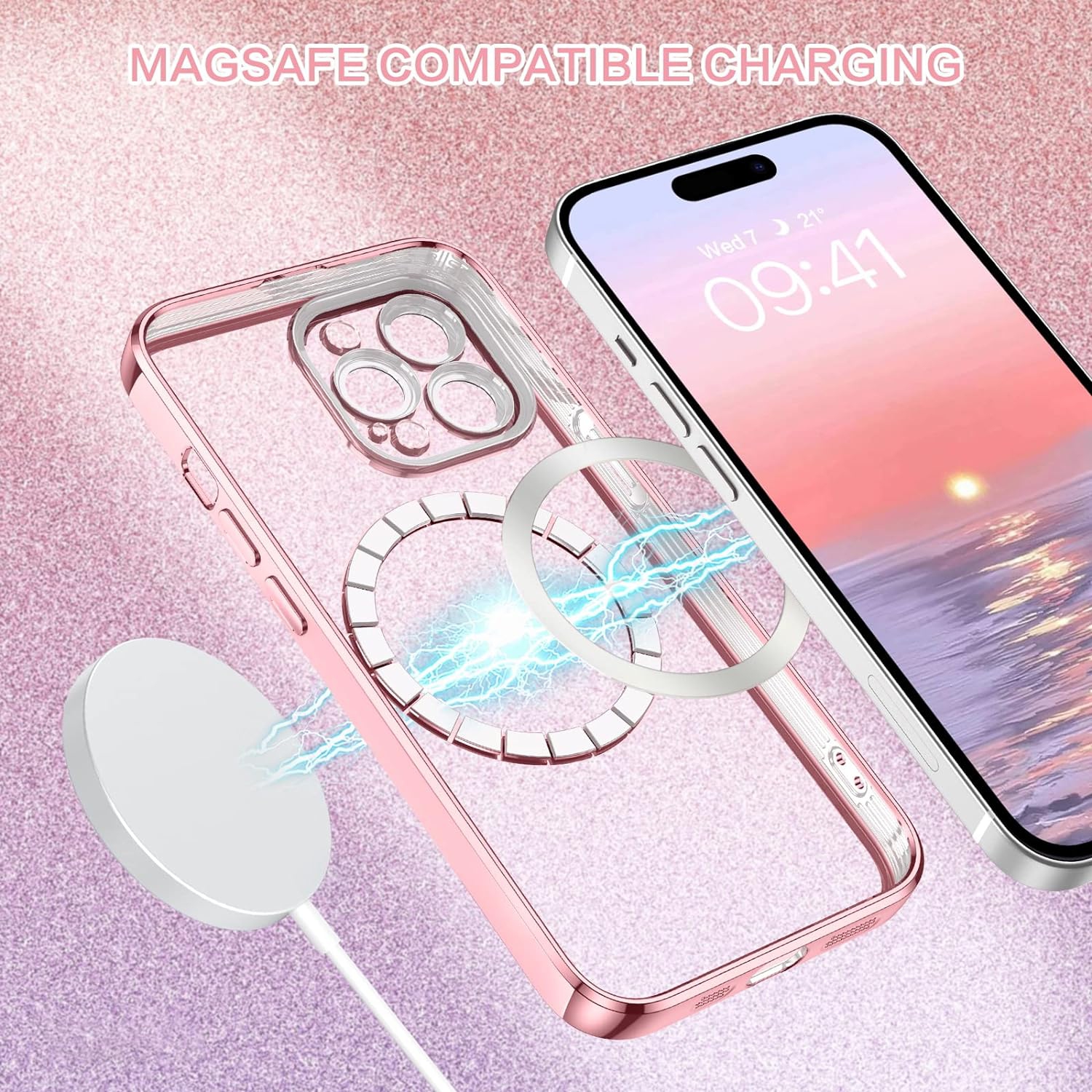 iPhone 14 Pro Case, Phone Case iPhone 14 Pro, Cute Glitter Luxury Bling Support Magsafe Cover Shockproof Full