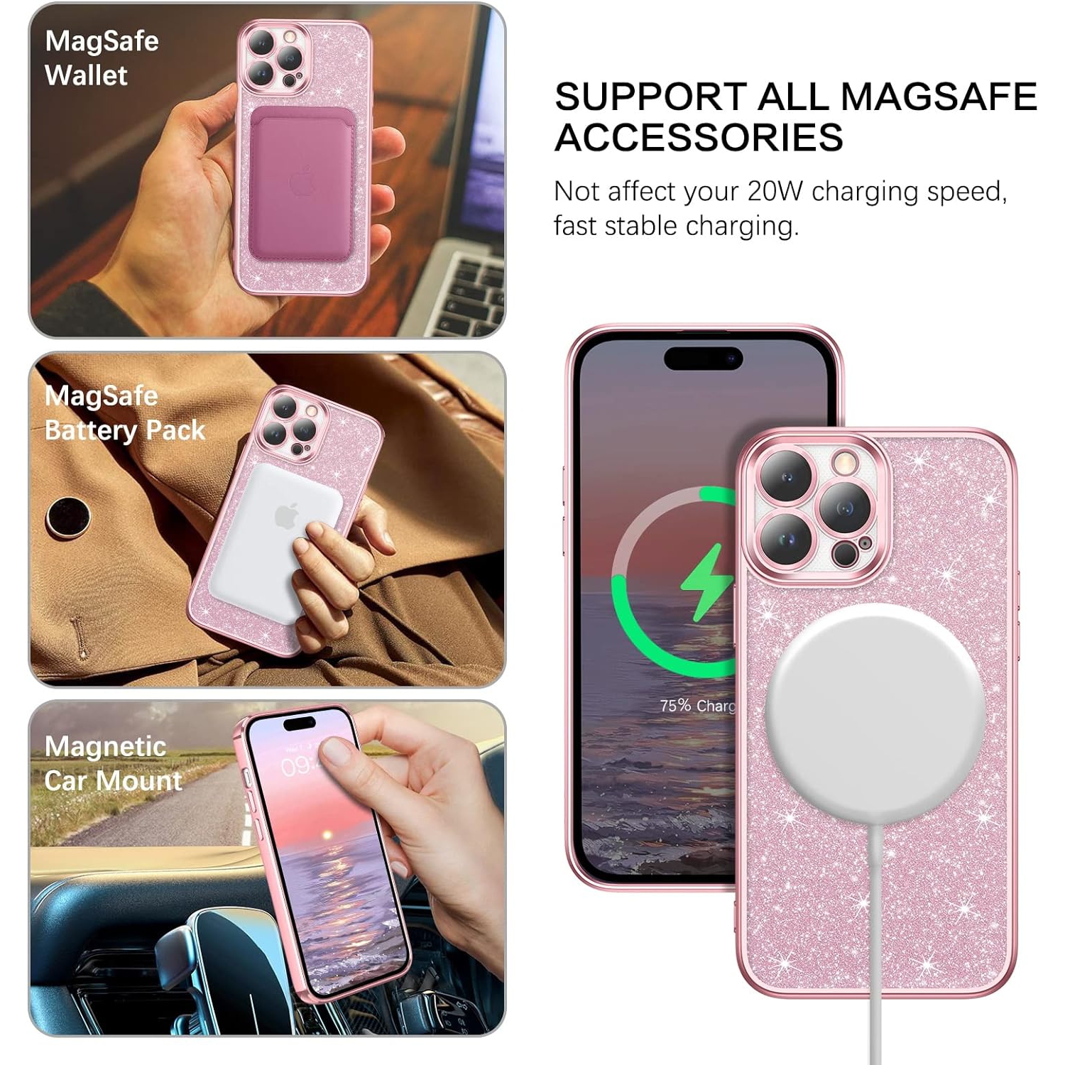 iPhone 14 Pro Case, Phone Case iPhone 14 Pro, Cute Glitter Luxury Bling Support Magsafe Cover Shockproof Full