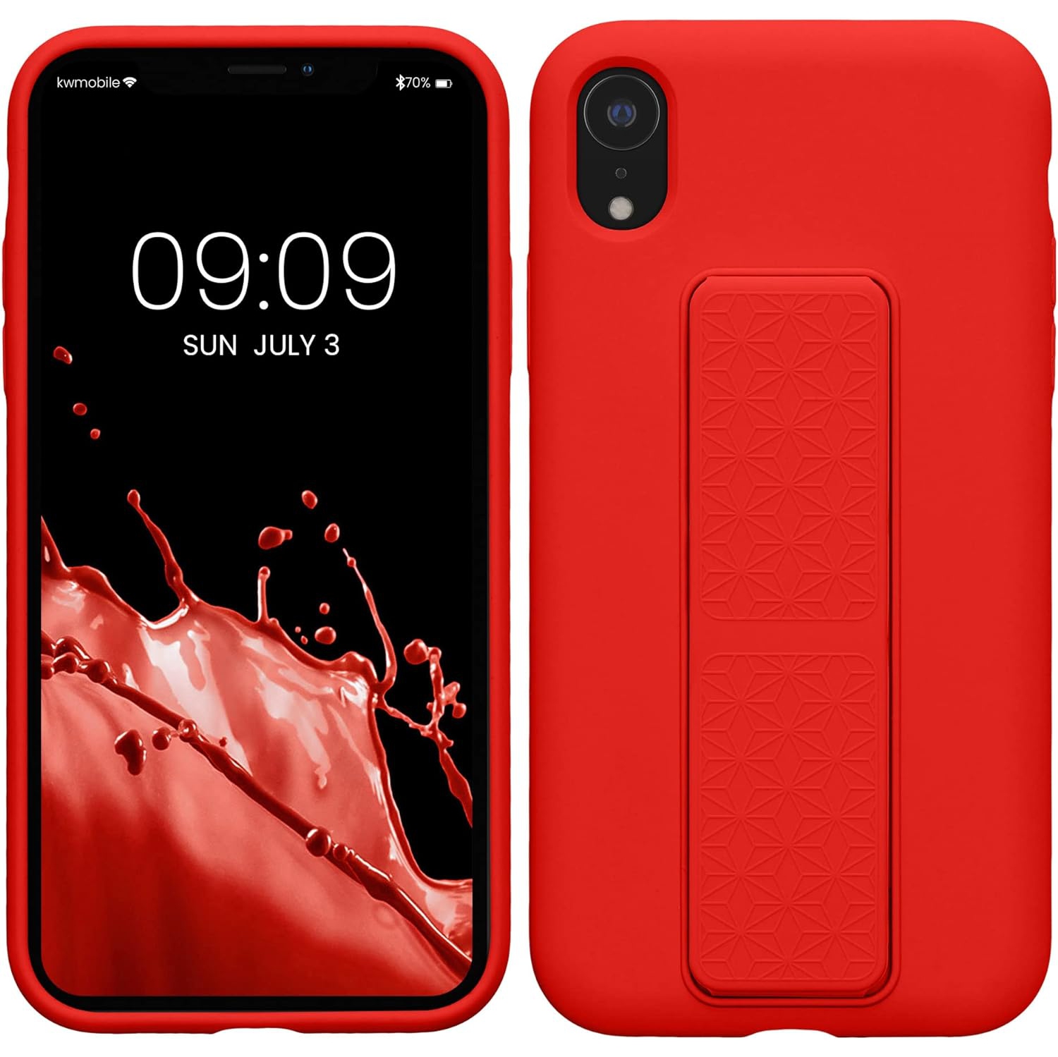 Case Compatible with Apple iPhone XR - Case with Hand Strap and Stand Soft TPU Silicone Coating - Red