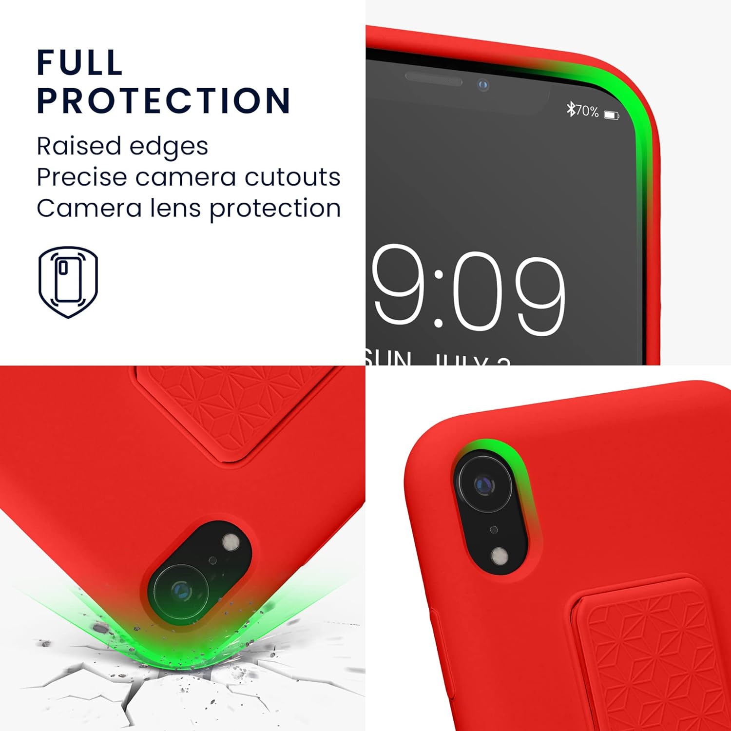 Case Compatible with Apple iPhone XR - Case with Hand Strap and Stand Soft TPU Silicone Coating - Red