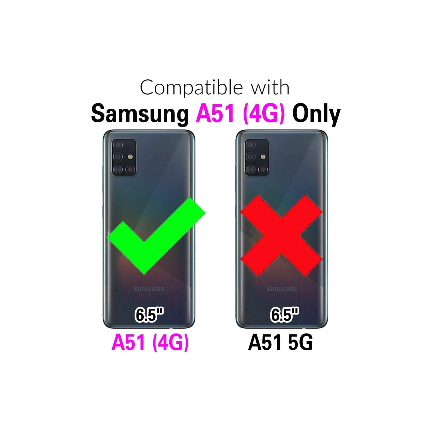 Compatible avec l'étui portefeuille en verre trempé avec support à cartes à rabat pour Galaxy A51 4G de Samsung