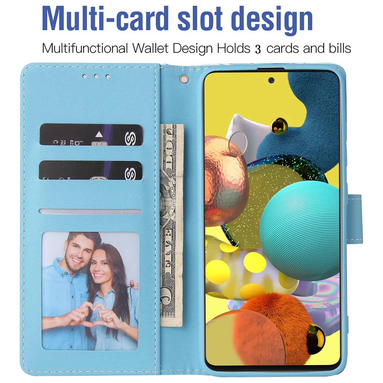 Compatible avec l'étui portefeuille en verre trempé avec support à cartes à rabat pour Galaxy A51 4G de Samsung