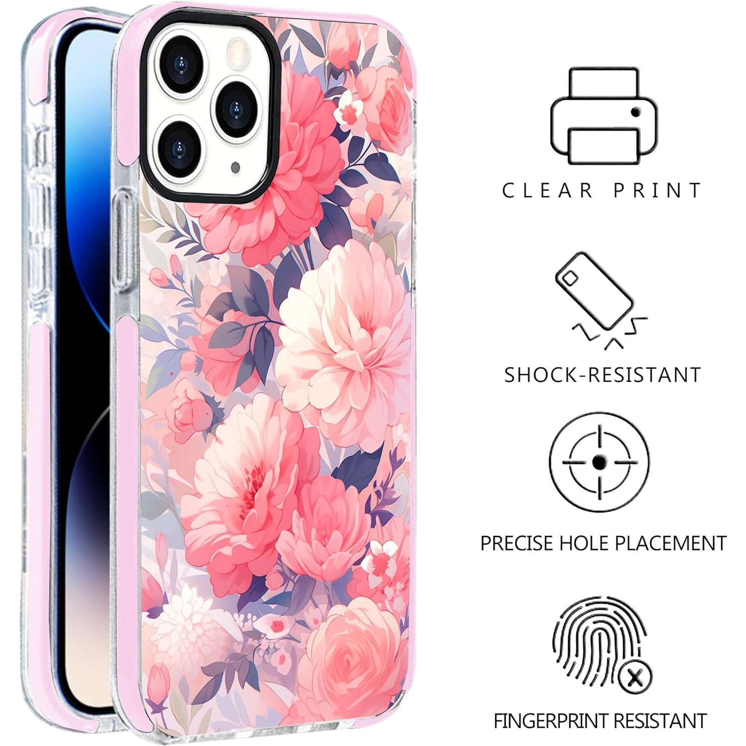 Case for iPhone 11 Pro Case - Pink Floral Illustration Pattern Soft TPU Shockproof Protective Phone Case -