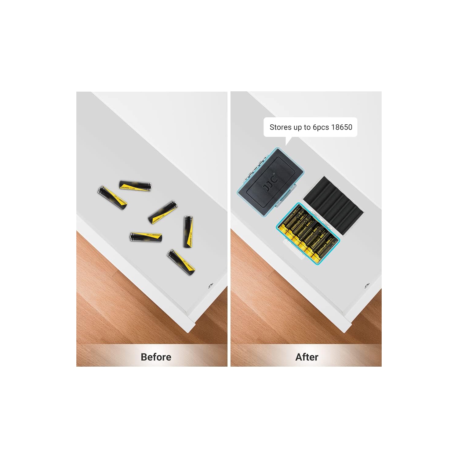 Compact 18650 Battery Storage Case Holder Organizer, Hard Plastic Battery Box for 6pcs 18650 Batteries, Water-Resistant