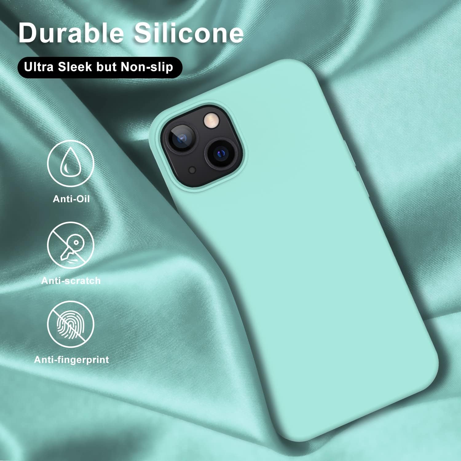 for iPhone 14 Case with Screen Protector-Slim Fit Lightweight Liquid Silicone Cover-Scratch Proof Microfiber