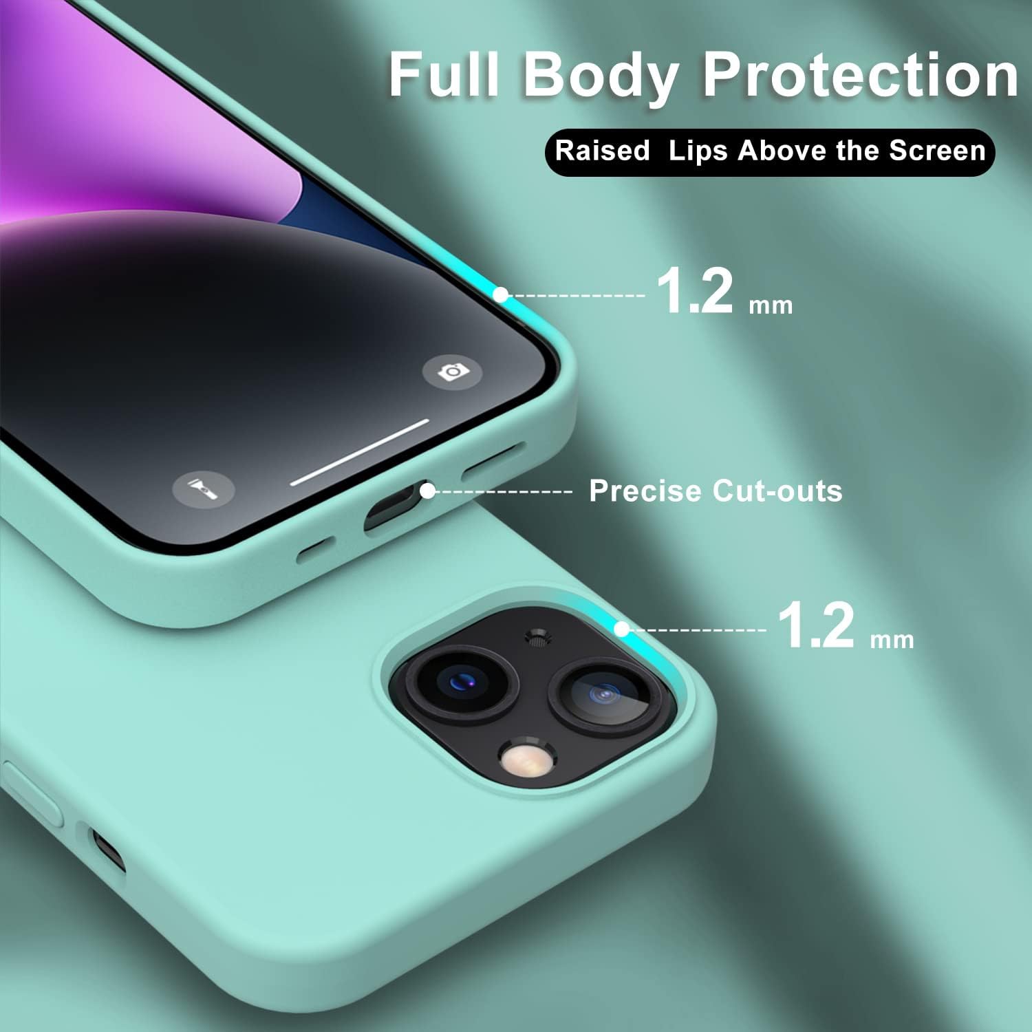 for iPhone 14 Case with Screen Protector-Slim Fit Lightweight Liquid Silicone Cover-Scratch Proof Microfiber