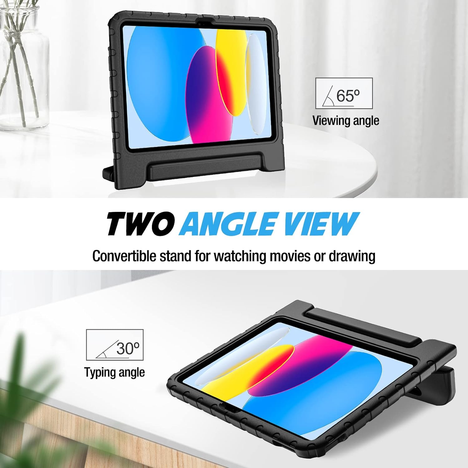 Étui pour enfants pour iPad 10th génération avec porte-crayon, étui iPad 10 10,9 po 2022 léger et antichoc pour enfants