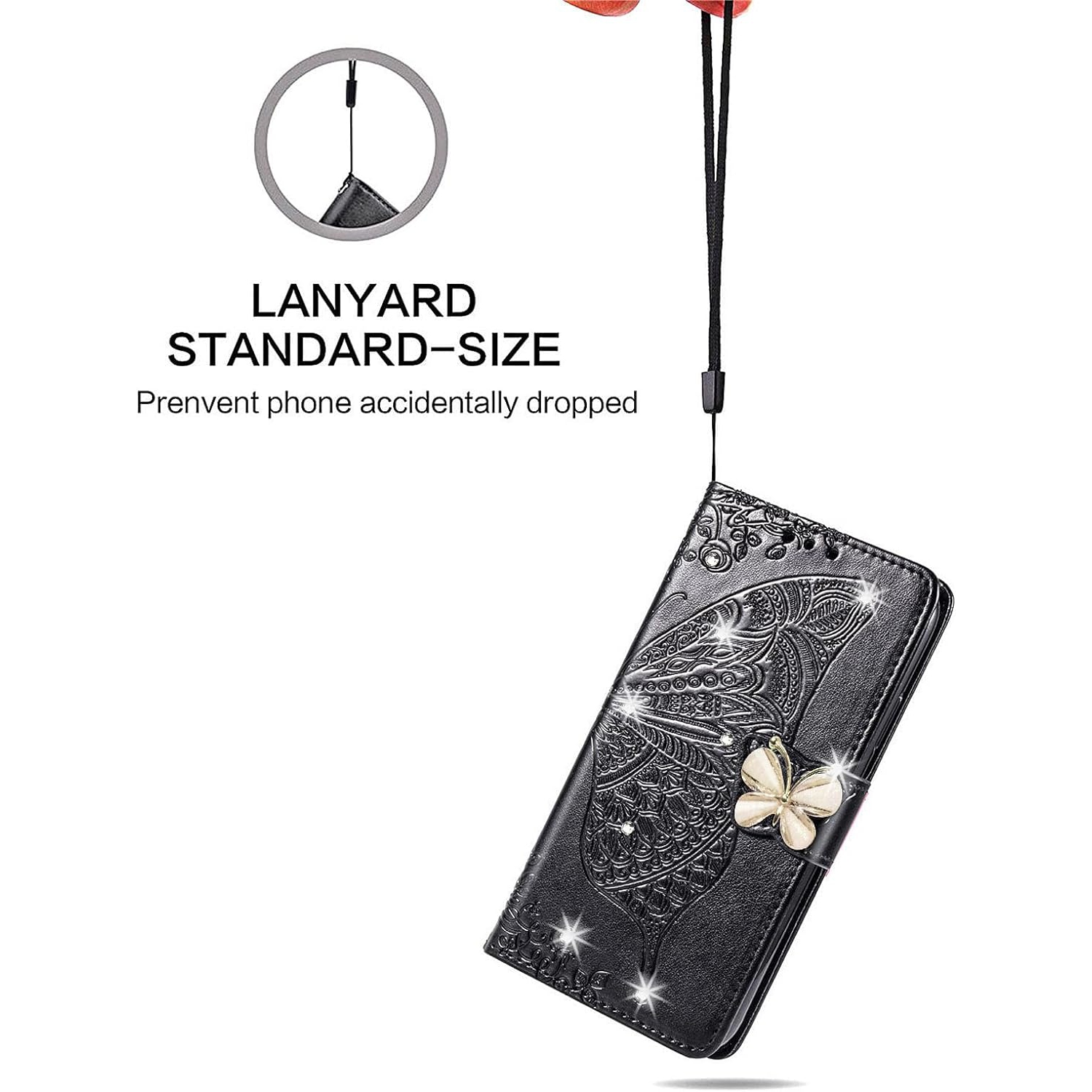 for TCL 20S Wallet Case,3D Butterfly PU Leather Shell with Credit Card Slots Case Cover for TCL 20S Rhinestone