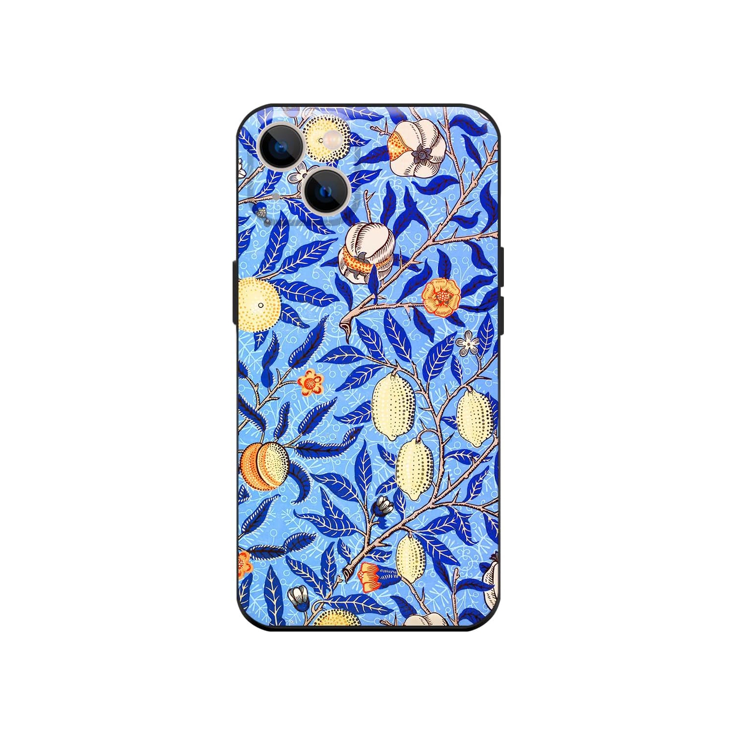 Compatible with iPhone 13 Mini Cute Art Silicone Case with Design for Women Girls Anti-Slip Blue Blooming Adorable