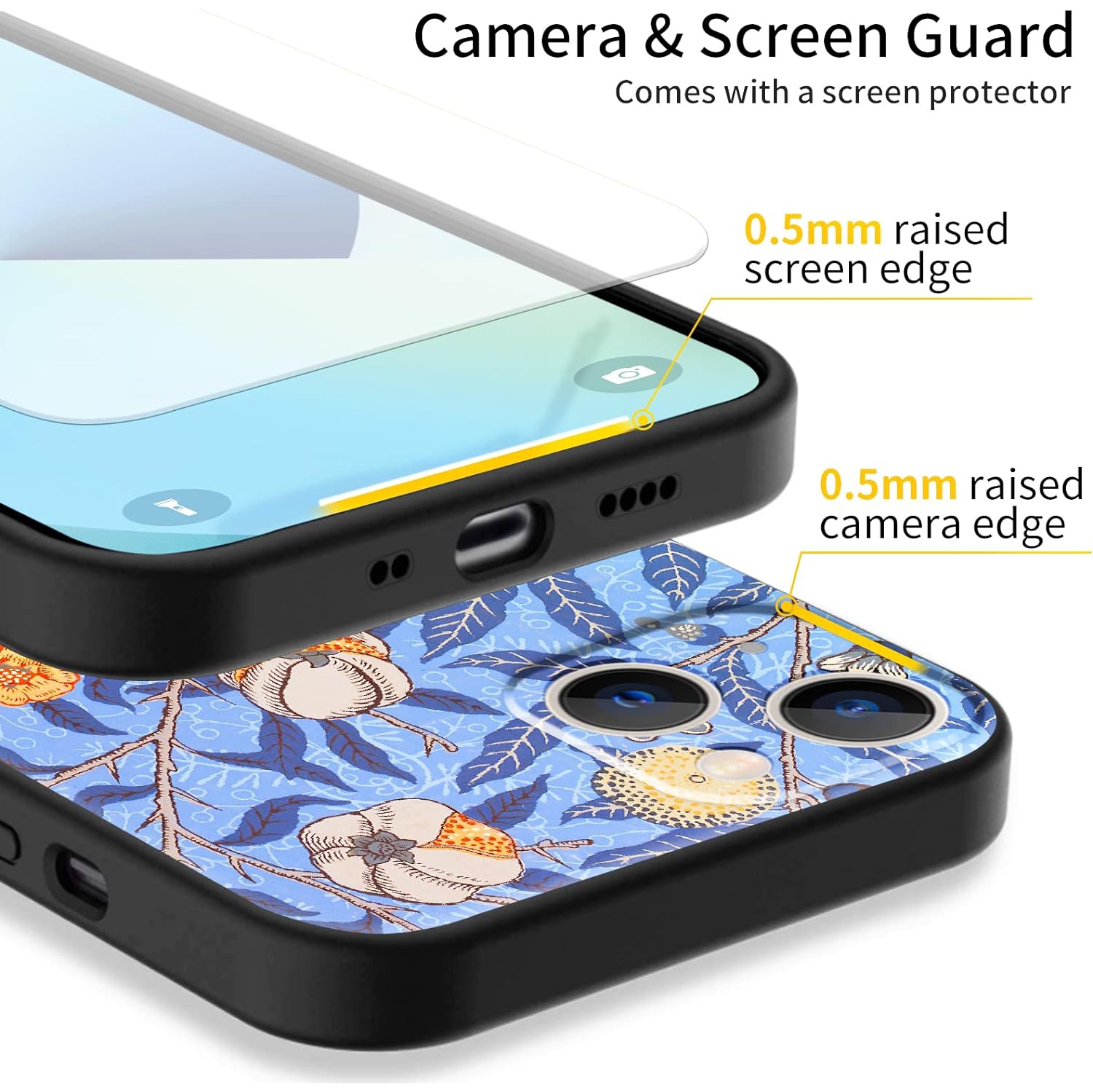 Compatible with iPhone 13 Mini Cute Art Silicone Case with Design for Women Girls Anti-Slip Blue Blooming Adorable