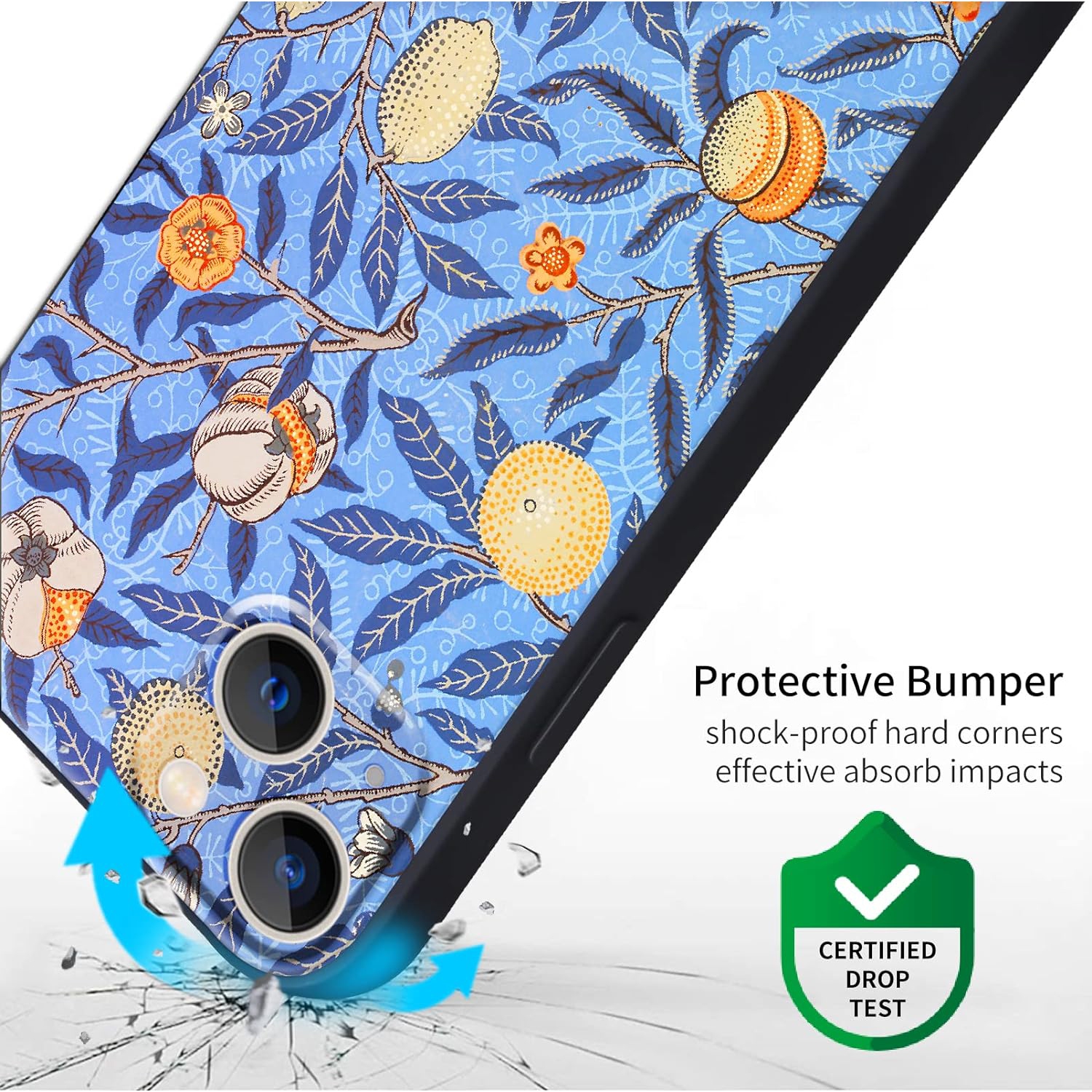 Compatible with iPhone 13 Mini Cute Art Silicone Case with Design for Women Girls Anti-Slip Blue Blooming Adorable