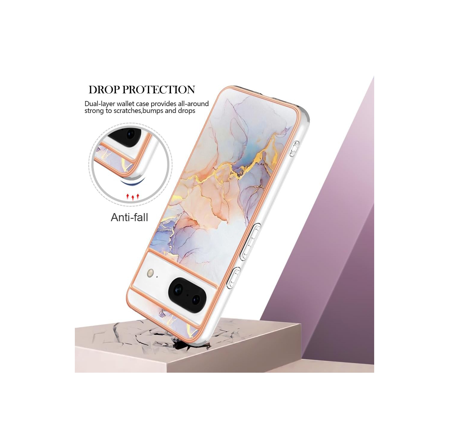 Slim Fit Phone Case for Google Pixel 8,Shiny IMD Marble Pattern Fashion Case for Girls,Screen and Camera