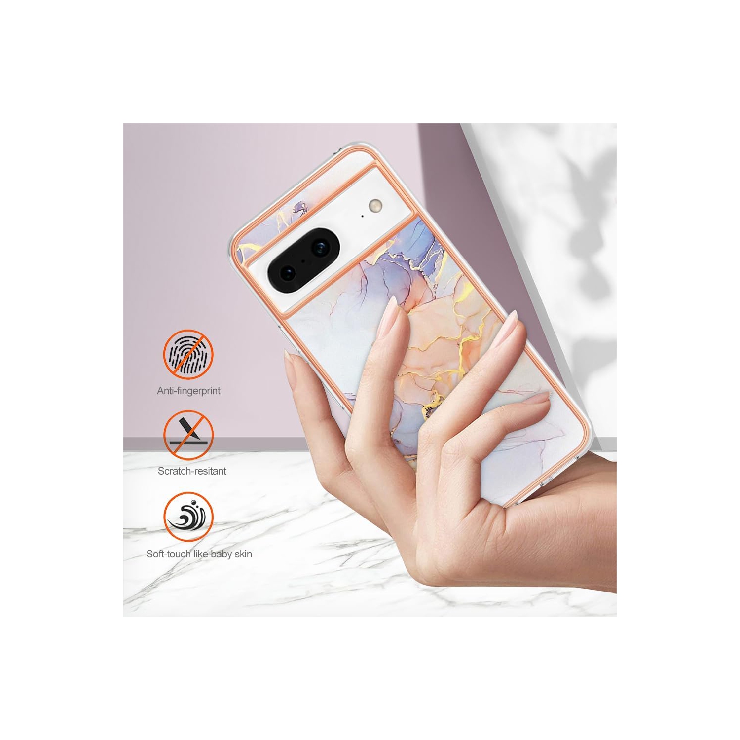 Slim Fit Phone Case for Google Pixel 8,Shiny IMD Marble Pattern Fashion Case for Girls,Screen and Camera