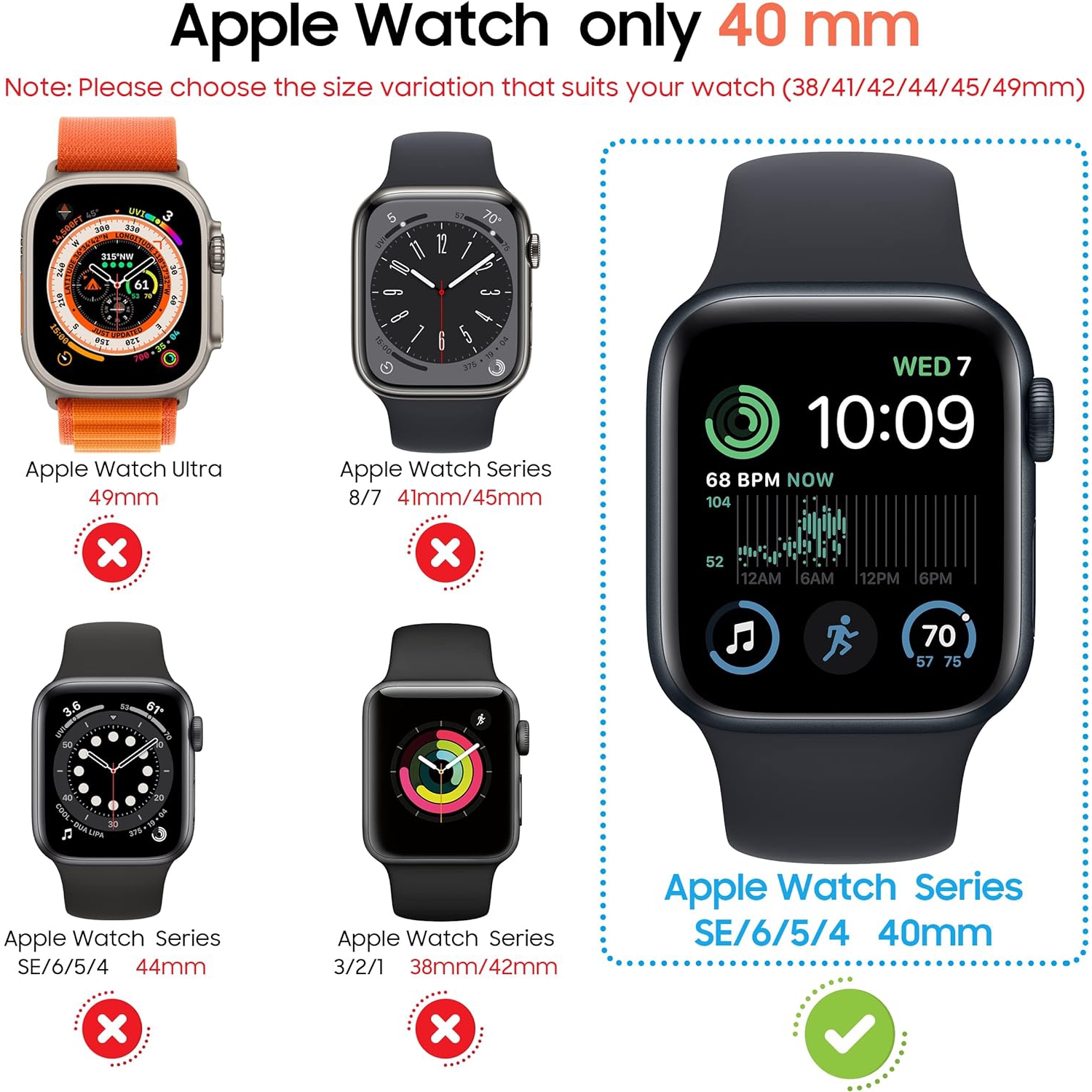 Pour étui protecteur d'écran pour Apple Watch 40&nbsp;mm, protecteur d'écran en verre trempé ultramince au design unique Couverture complète,