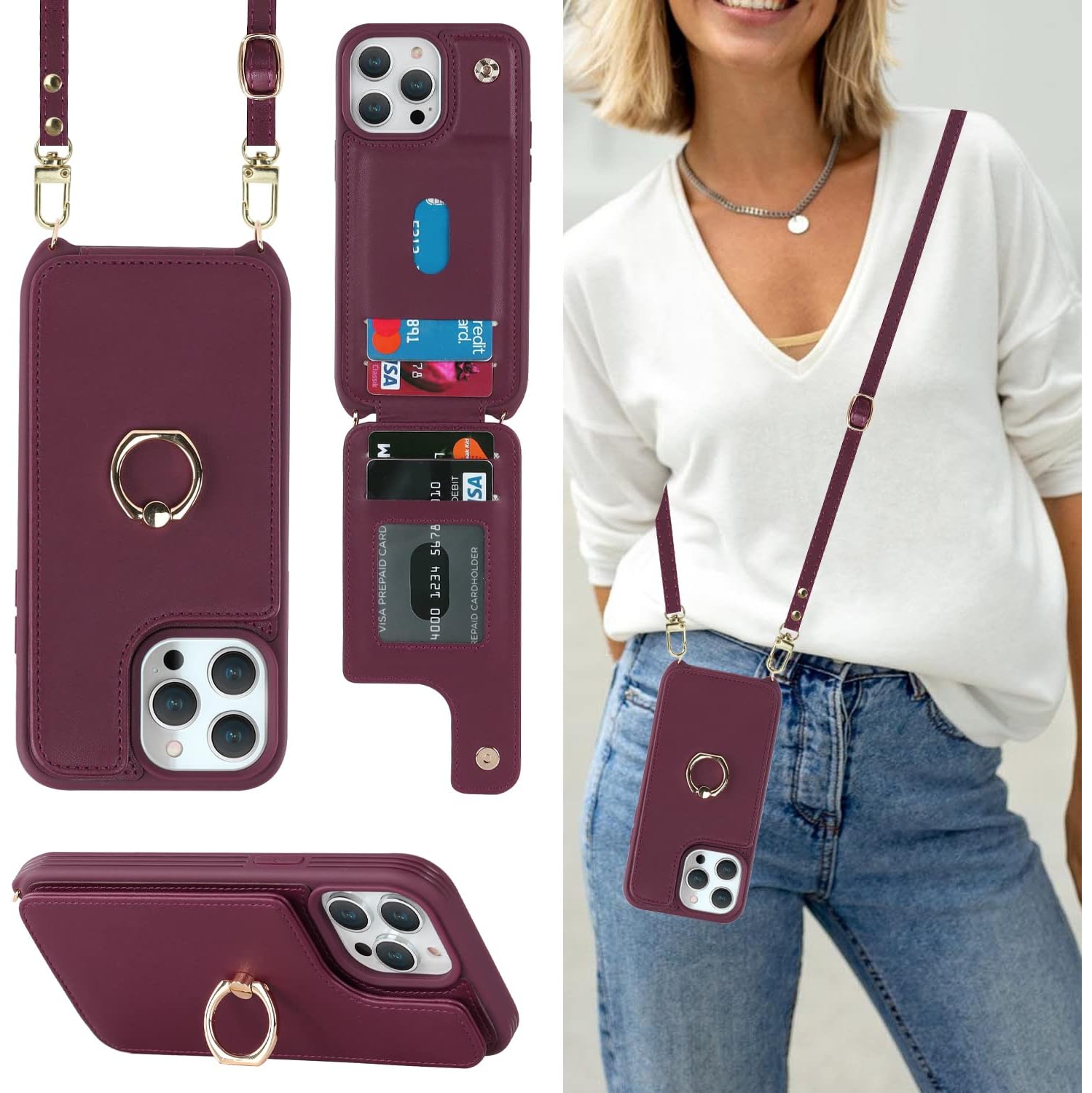 Etui – Sac à bandoulière iPhone 14 Pro Max pour femme, étui pour téléphone iPhone 14 Pro Max avec porte-carte, Coque iPhone 14