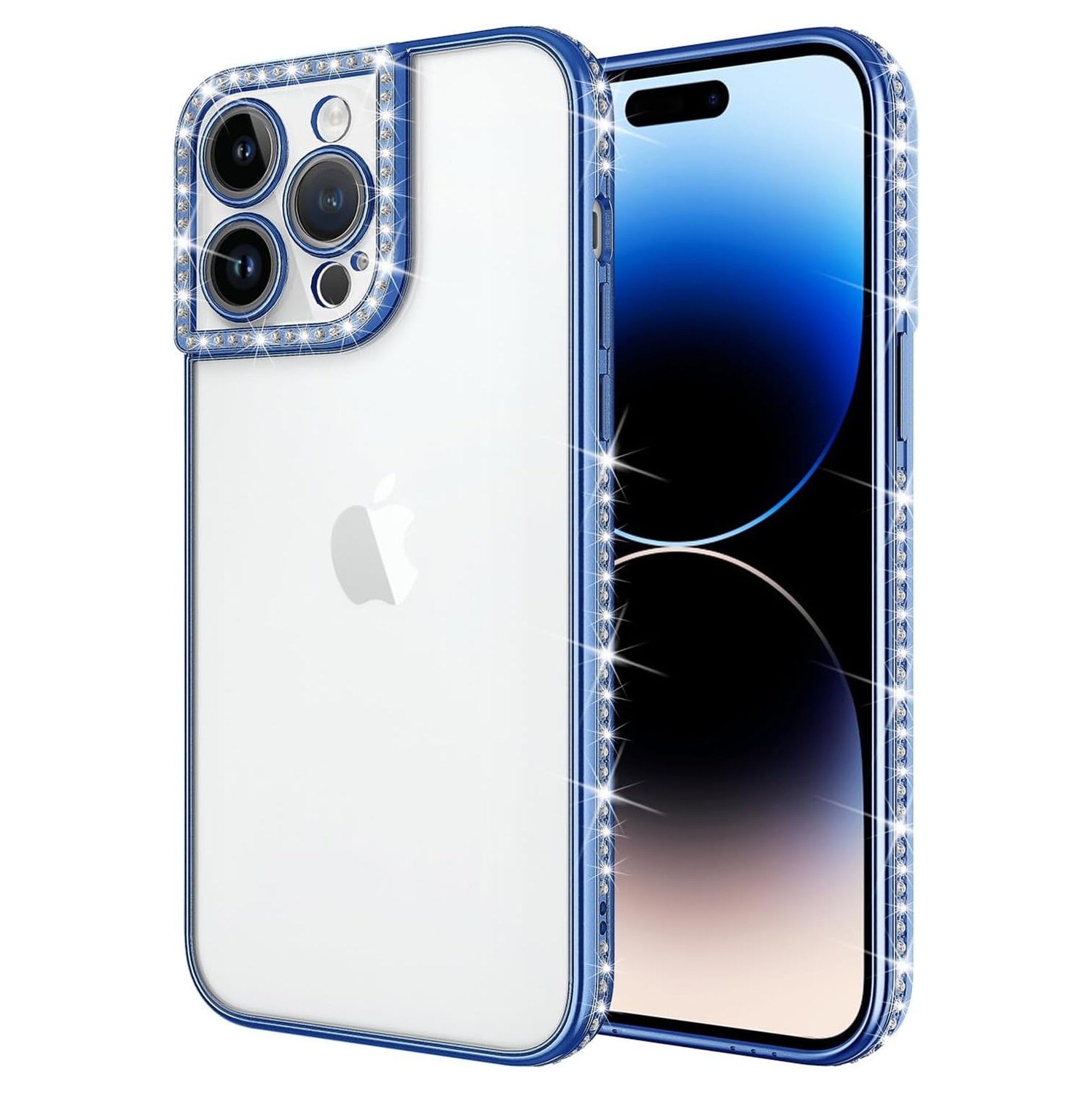 Conçu pour l'étui iPhone 14 plus, l'étui pour téléphone à incrustation diamant et placage de luxe pour femmes filles avec accessoire